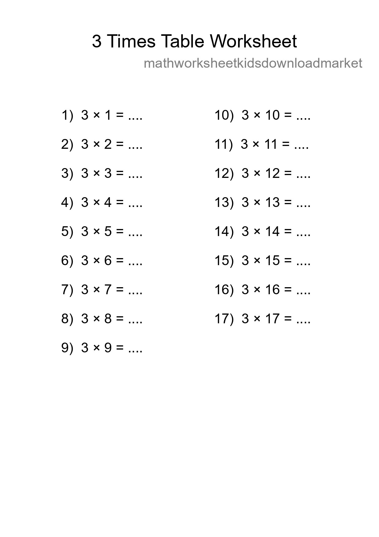3 Times Table Worksheet For Grade 2 With Answers - Part 119