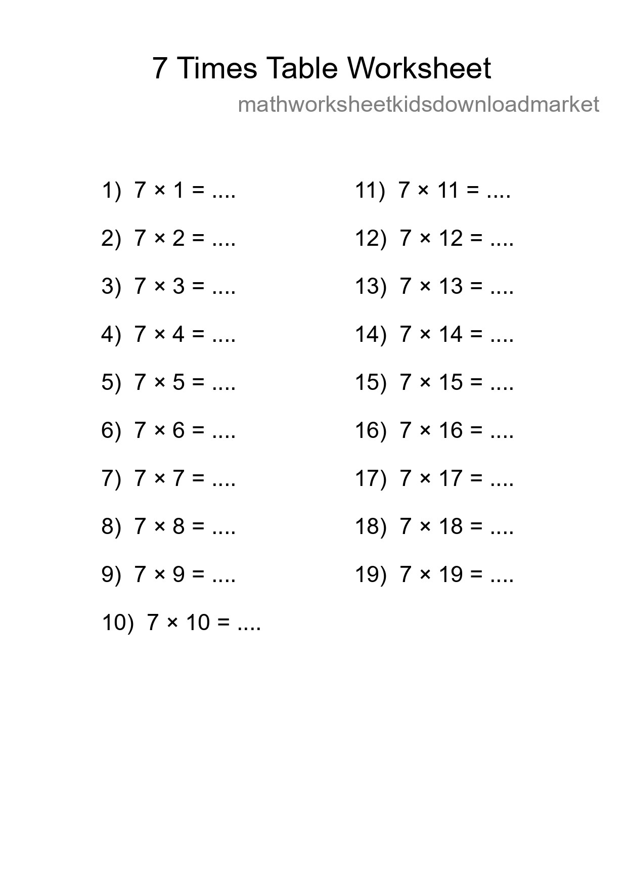 7 Times Table Worksheet For Grade 3 With Answers - Part 196