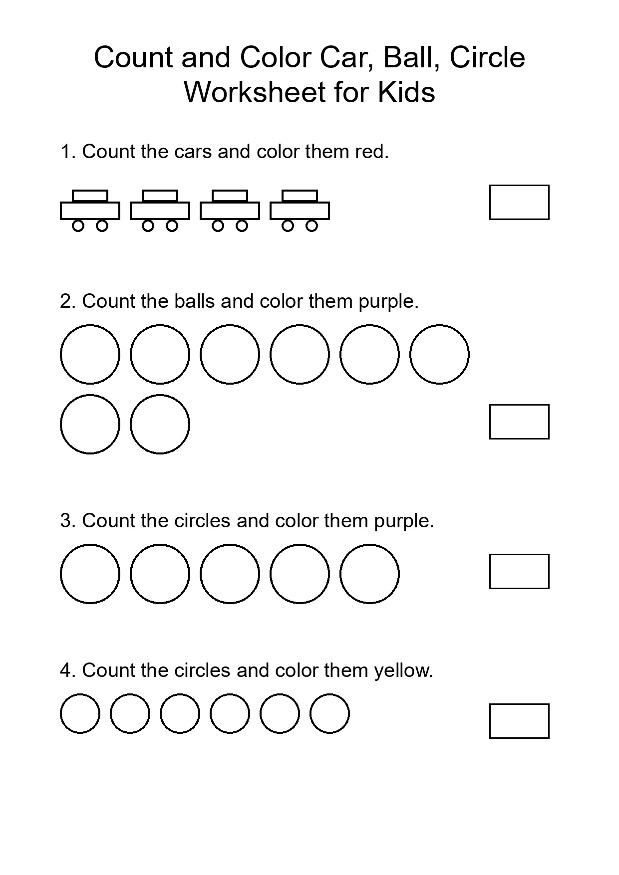 Count and Color Car, Ball, Circle Worksheet for Kids