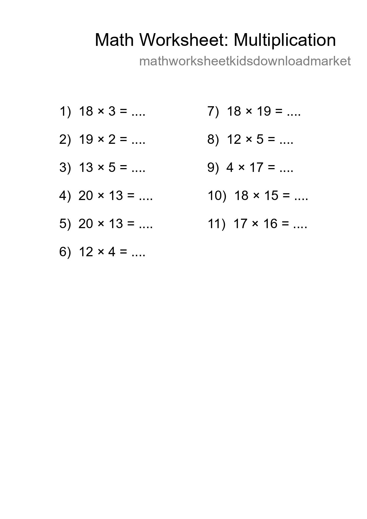 Free 11 Multiplication Math Worksheet For Grade 2 - Part 84