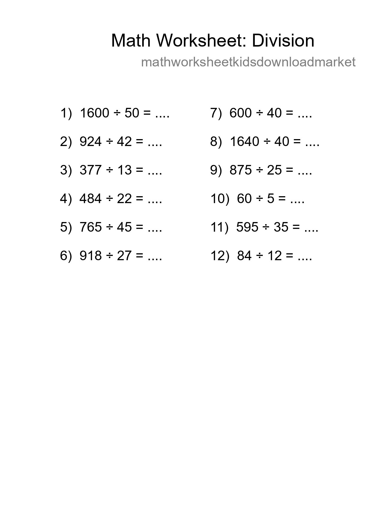 Free 12 Division Math Worksheet For Grade 2 - Part 4