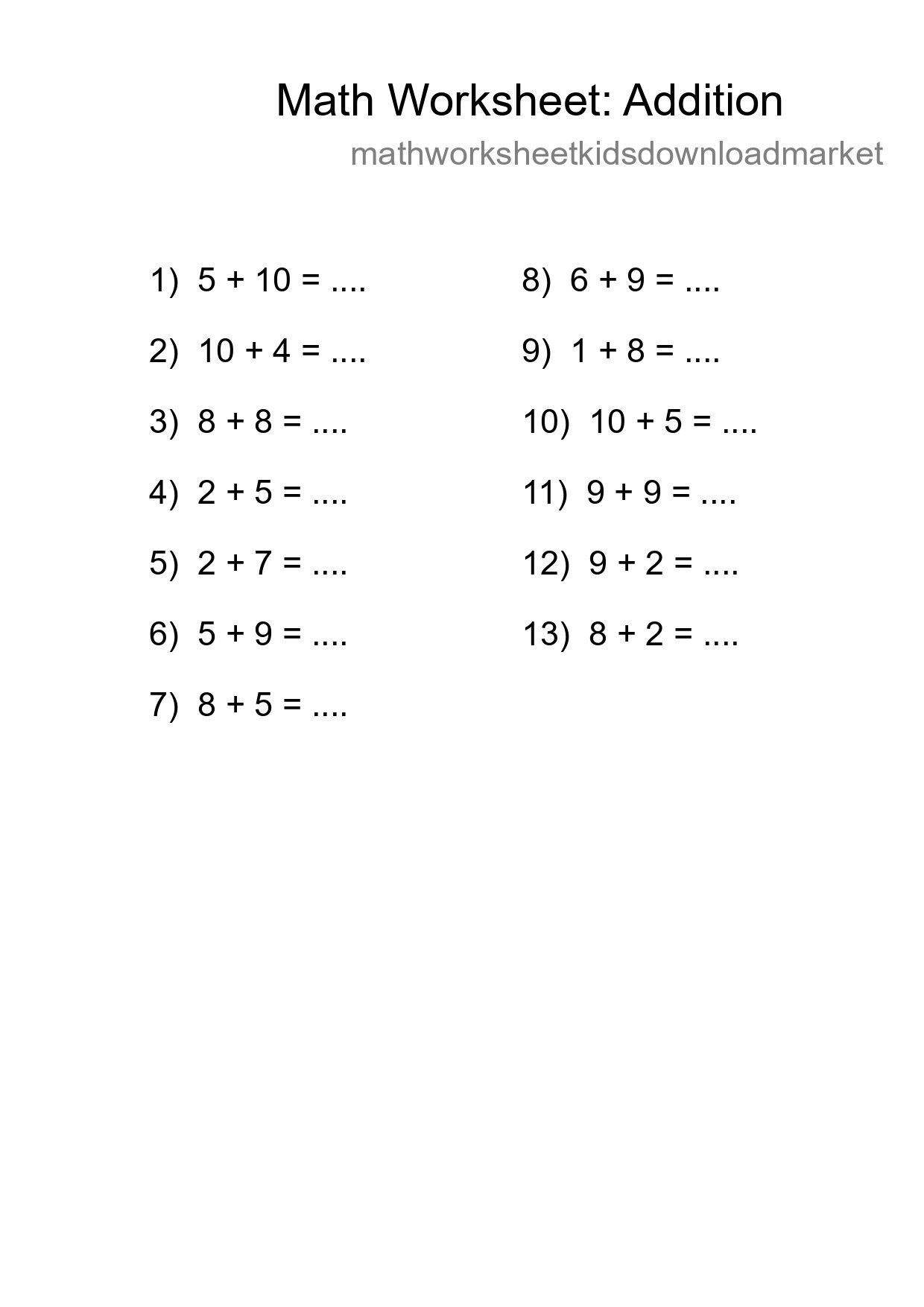 Free 13 Addition Math Worksheet For Grade 1 With Answers - Part 67