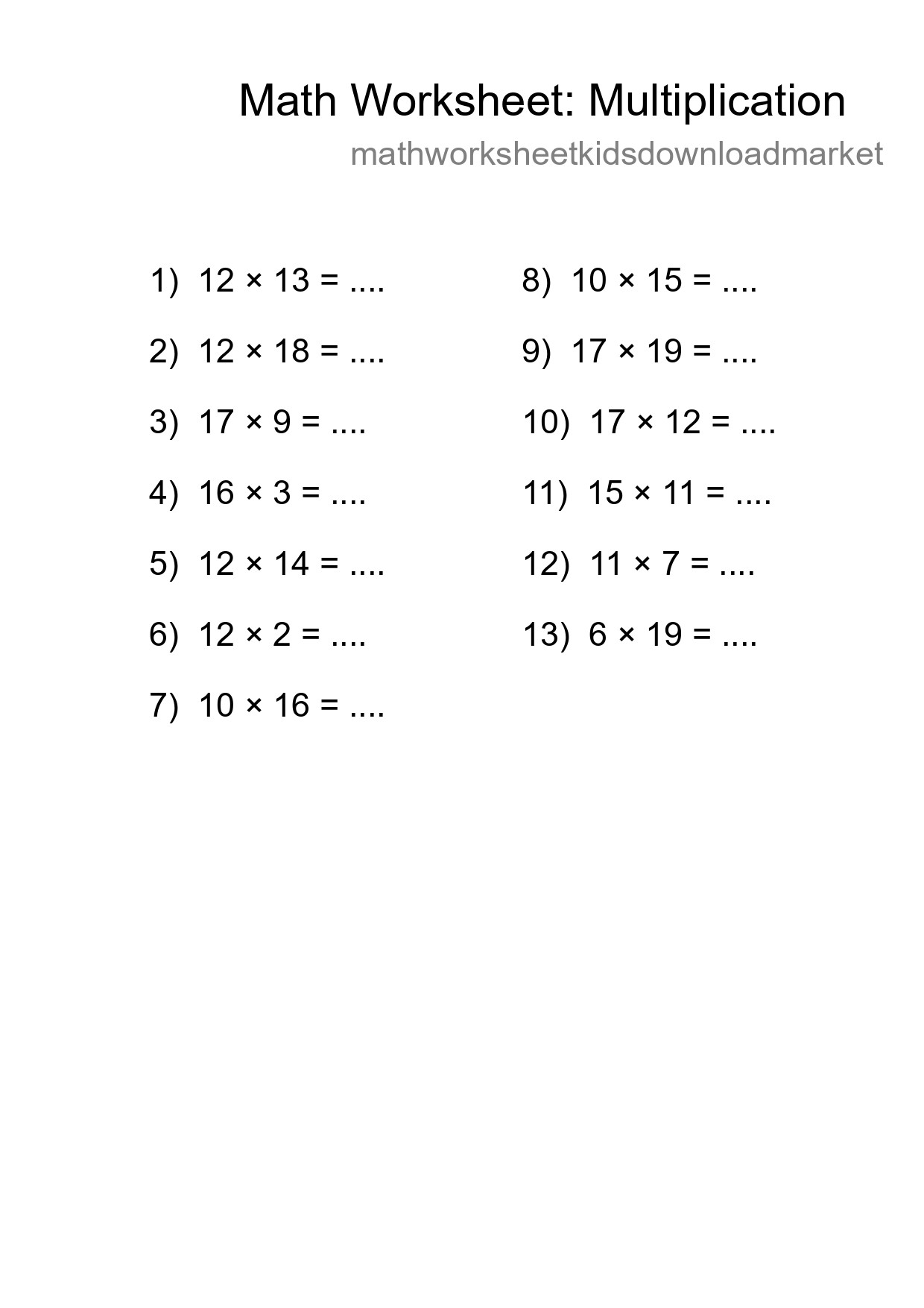 Free 13 Multiplication Math Worksheet For Grade 2 With Answers - Part 139