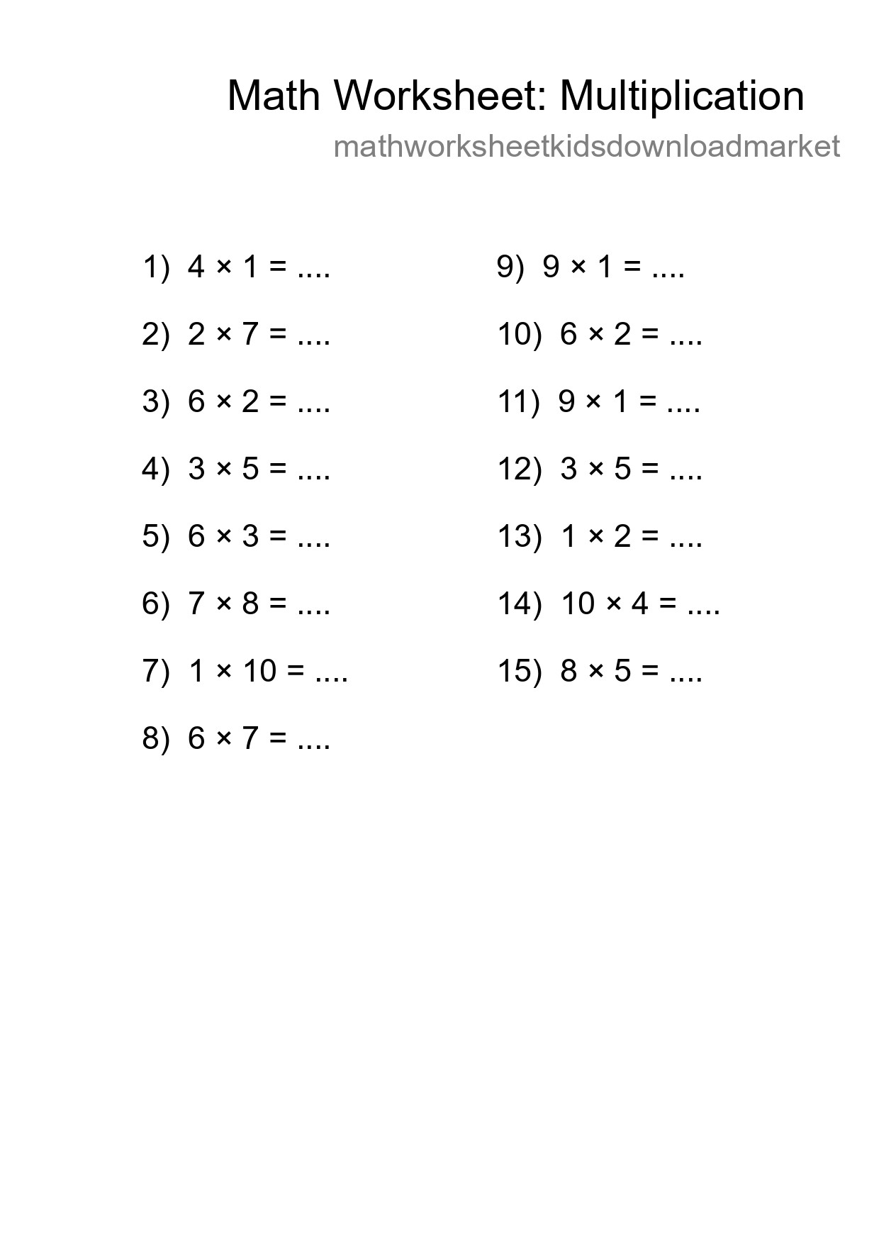 Free 15 Multiplication Math Worksheet For Grade 1 - Part 238