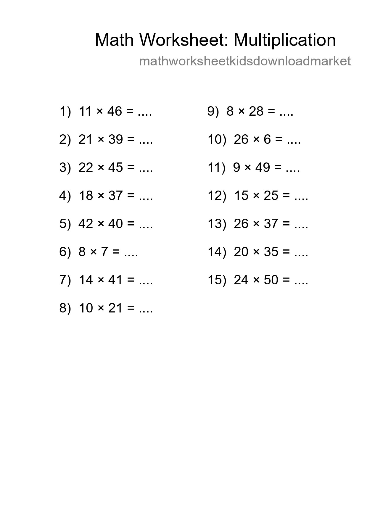 Free 15 Multiplication Math Worksheet For Grade 2 With Answers - Part 62