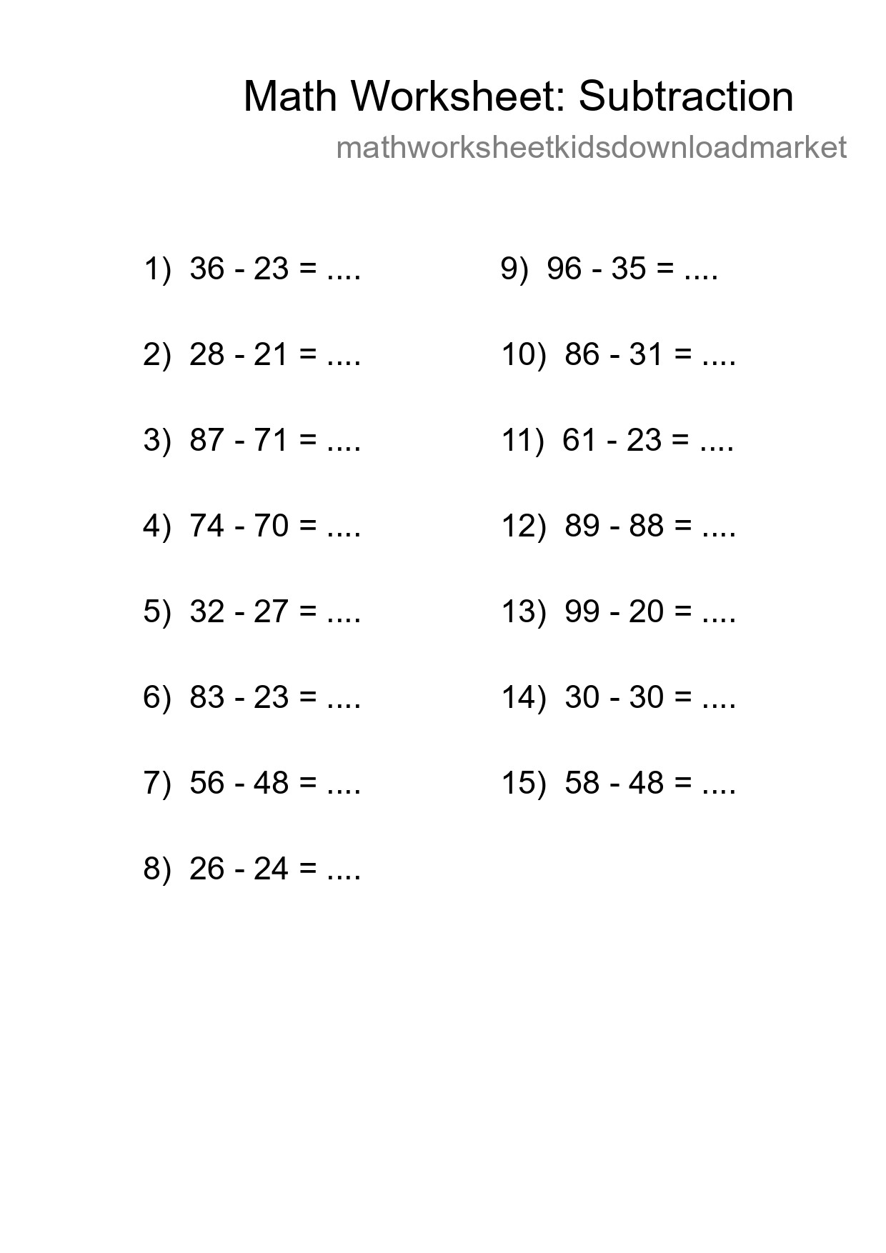 Free 15 Subtraction Math Worksheet For Grade 3 With Answers - Part 63