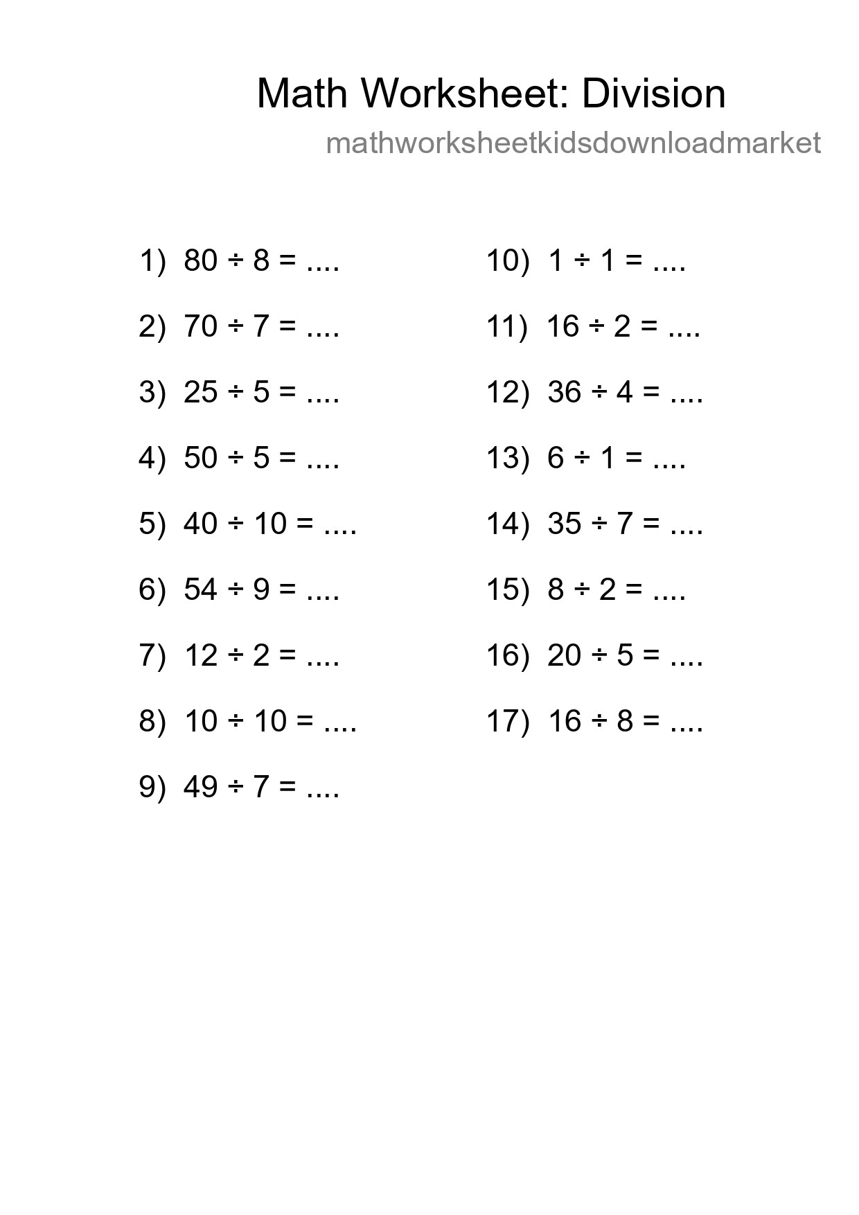 Free 17 Division Math Worksheet For Grade 1 - Part 70
