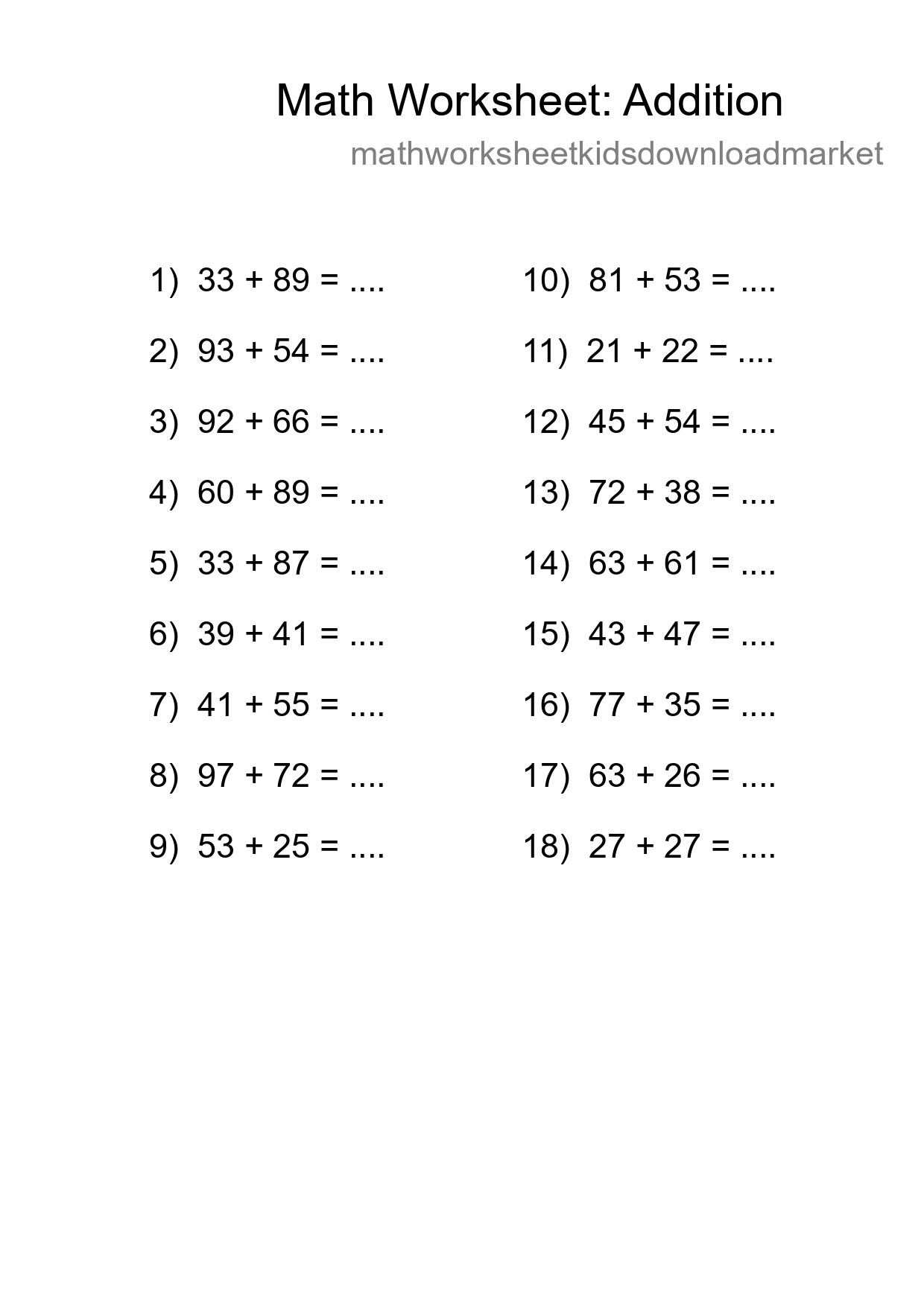 Free 18 Addition Math Worksheet For Grade 3 - Part 199