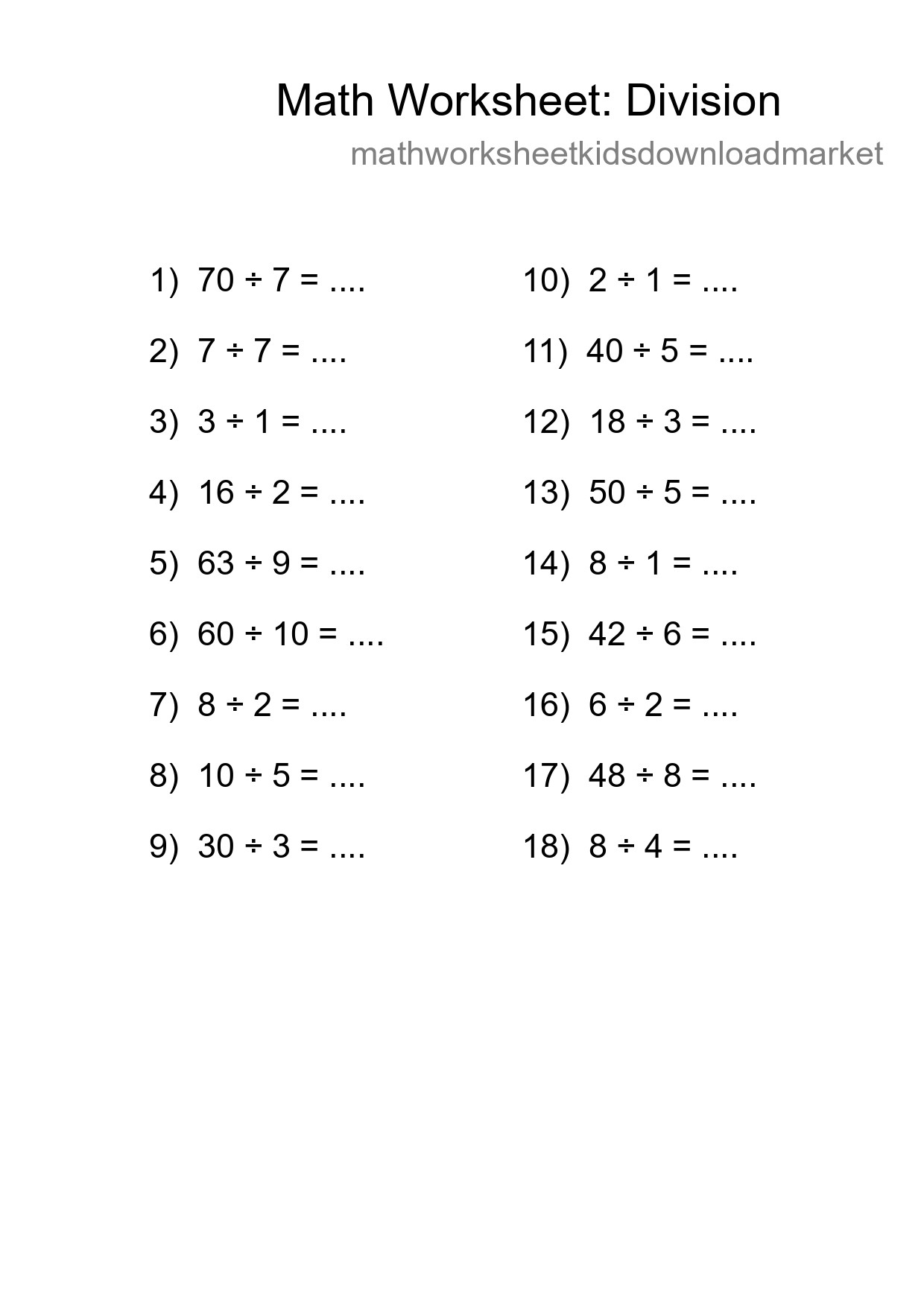 Free 18 Division Math Worksheet For Grade 1 With Answers - Part 92