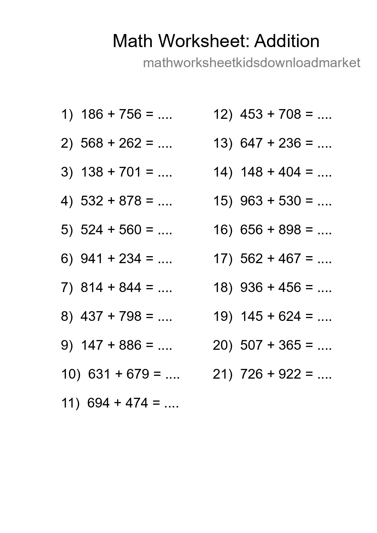 Free 21 Addition Math Worksheet For Grade 5 With Answers - Part 144