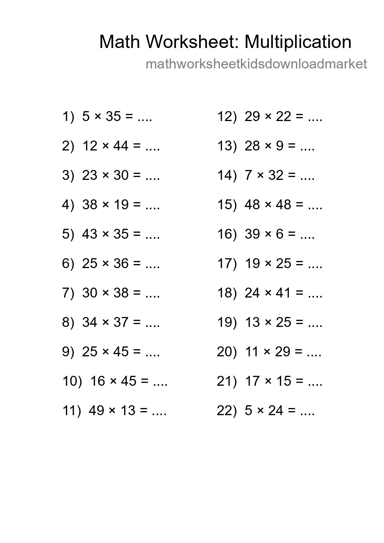 Free 22 Multiplication Math Worksheet For Grade 2 With Answers - Part 150