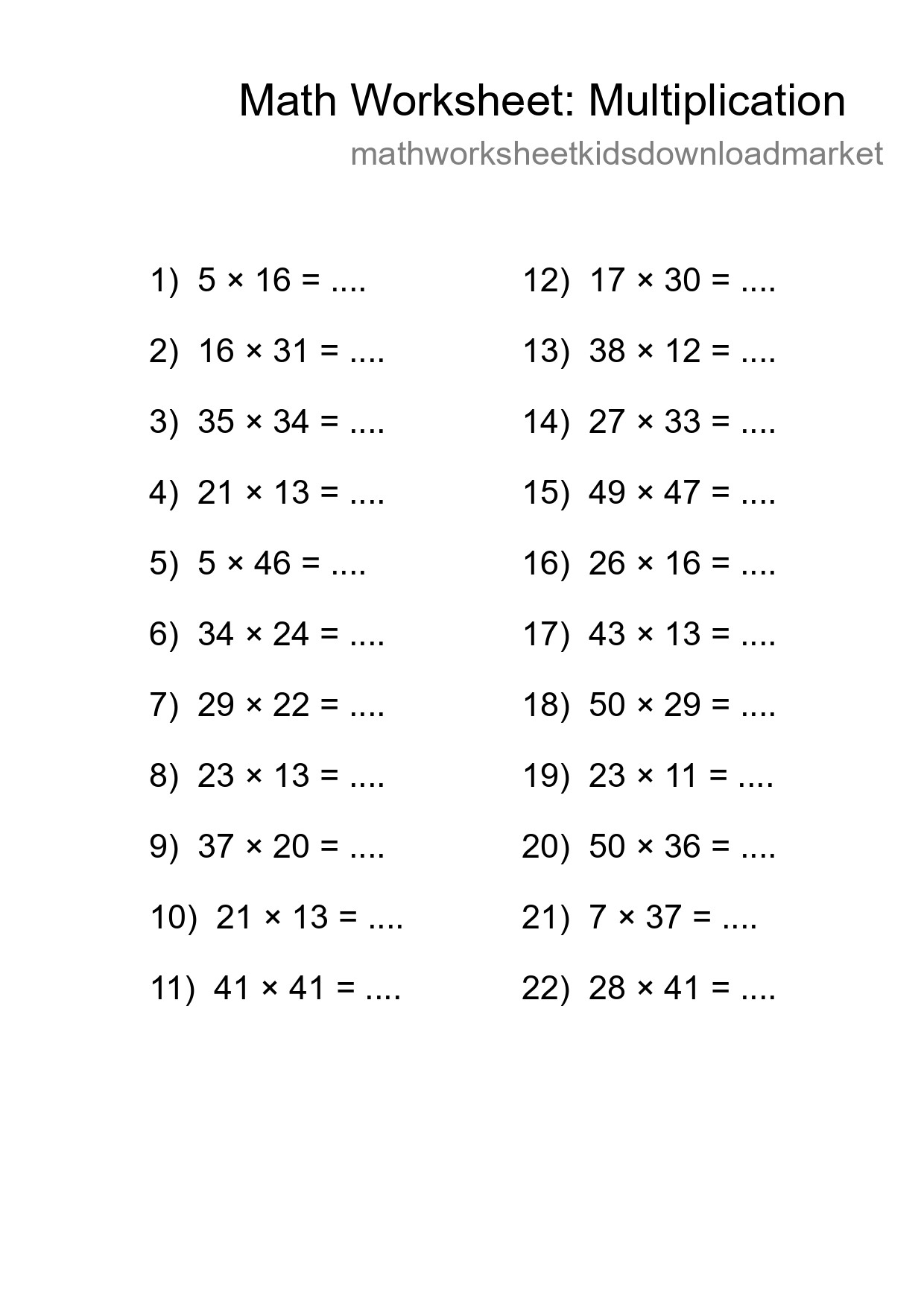 Free 22 Multiplication Math Worksheet For Grade 2 With Answers - Part 95