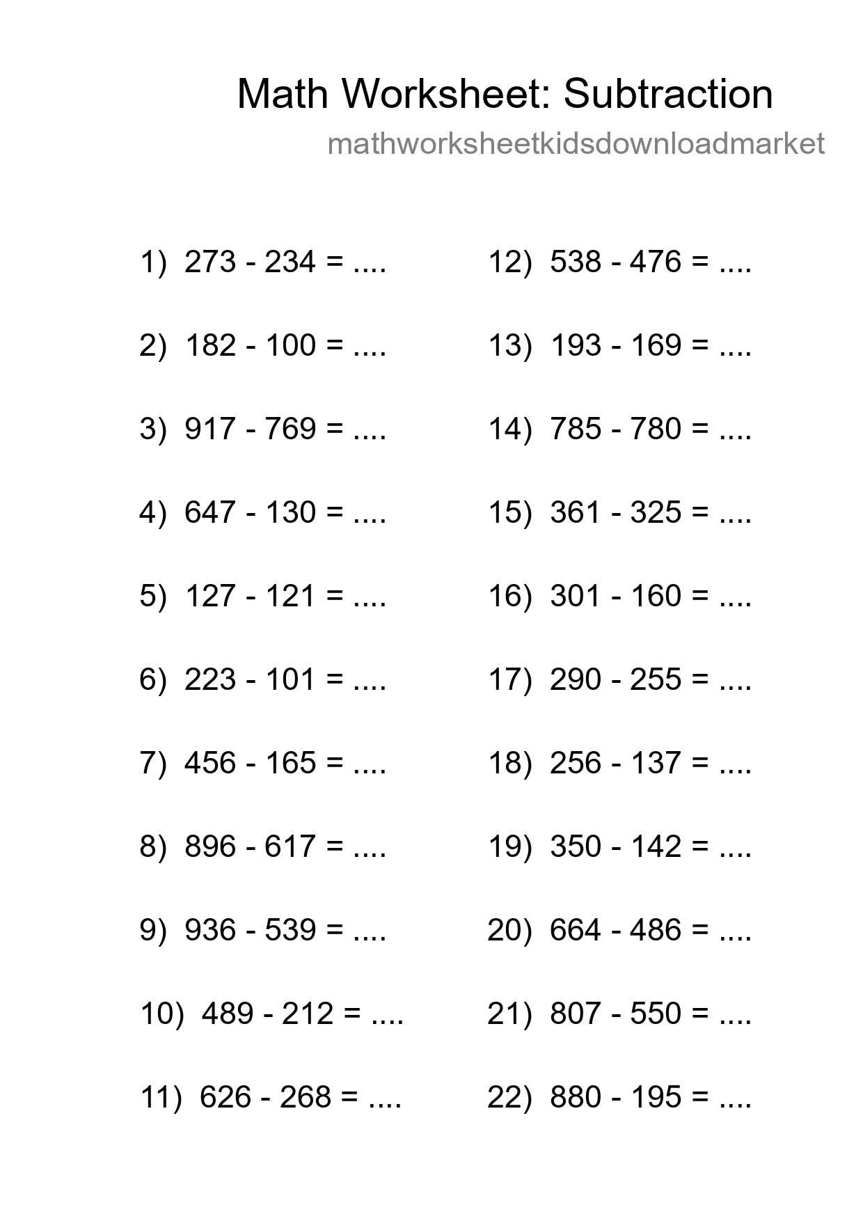 Free 22 Subtraction Math Worksheet For Grade 5 With Answers - Part 8
