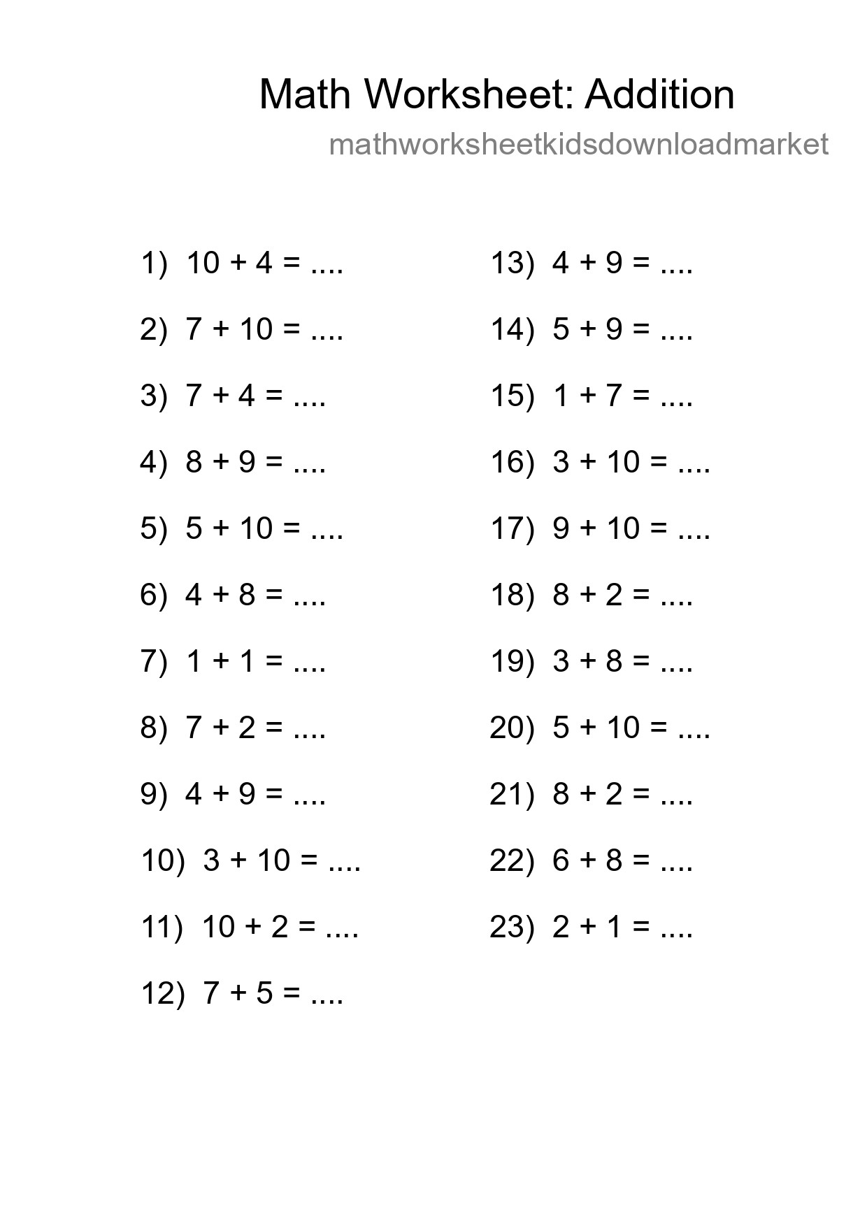 Free 23 Addition Math Worksheet For Grade 1 - Part 89