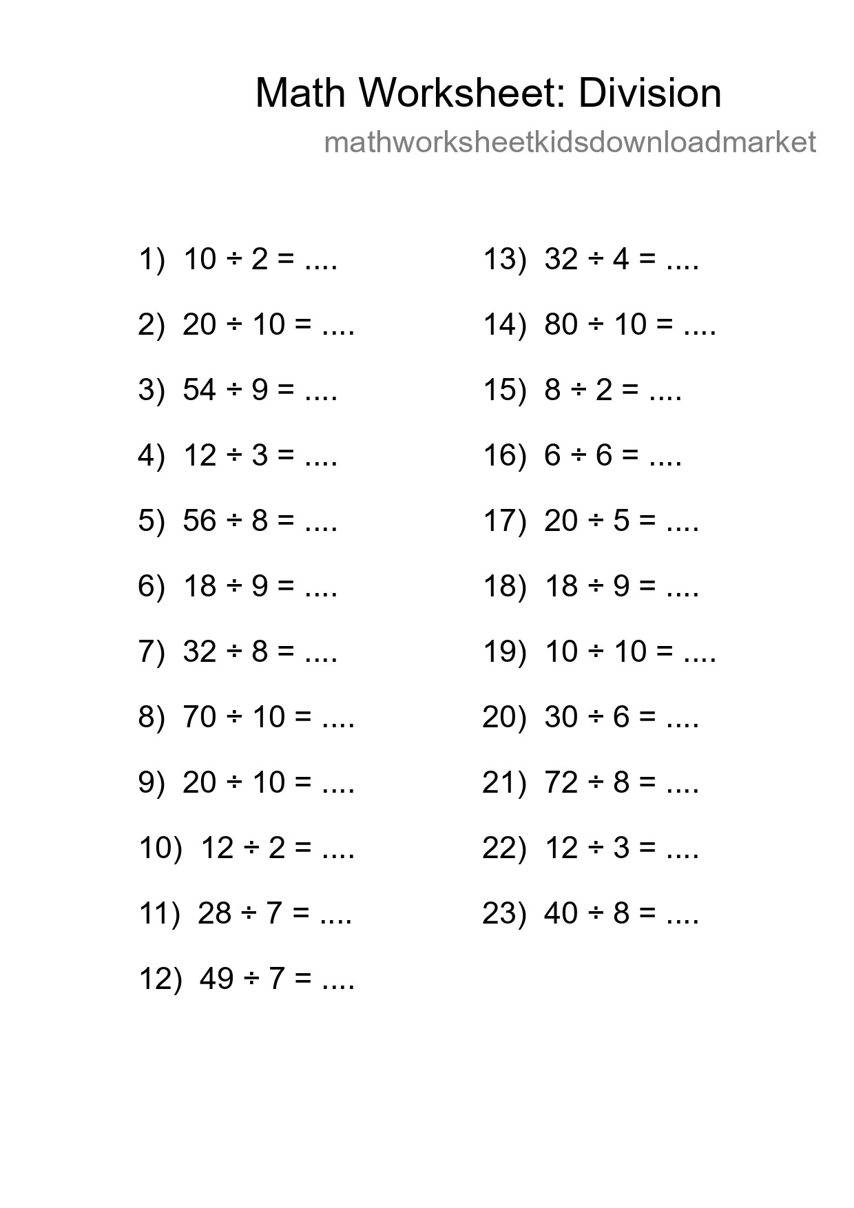 Free 23 Division Math Worksheet For Grade 1 With Answers - Part 59