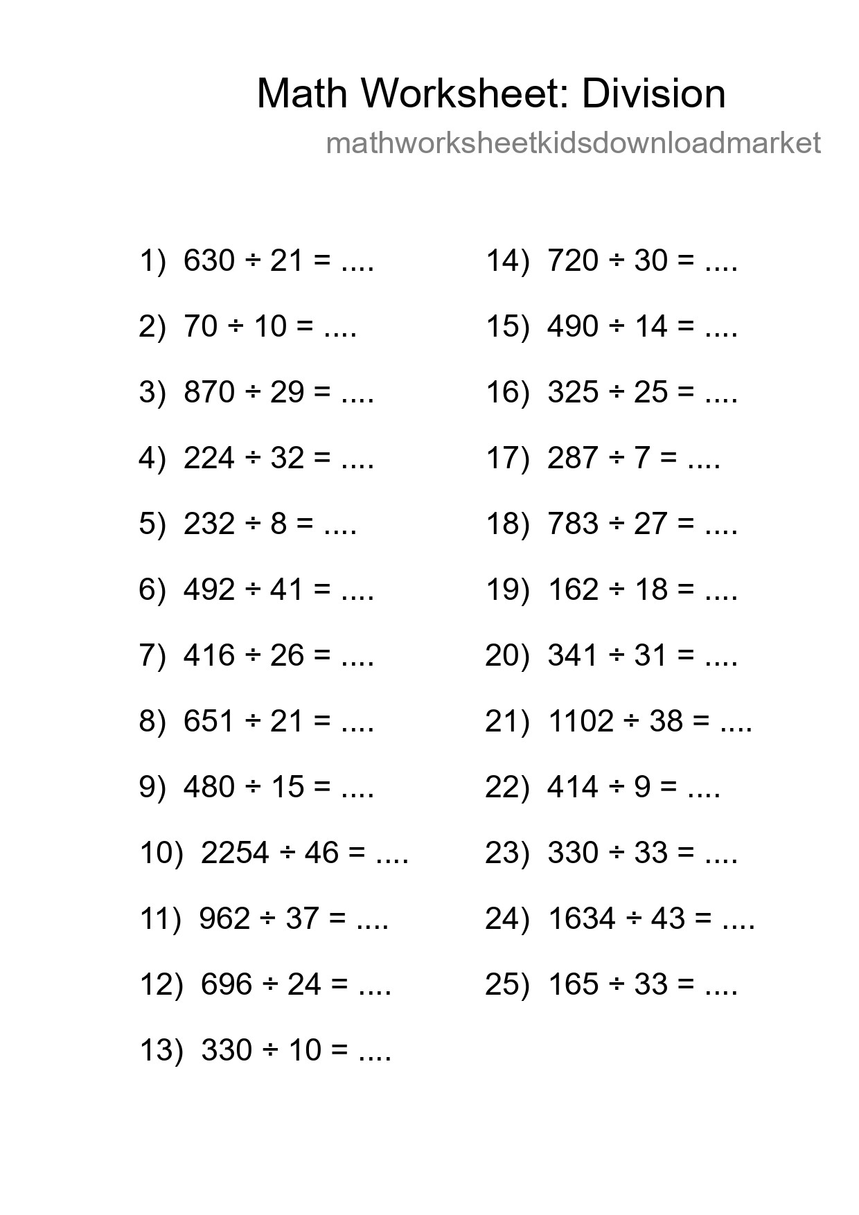 Free 25 Division Math Worksheet For Grade 2 - Part 114