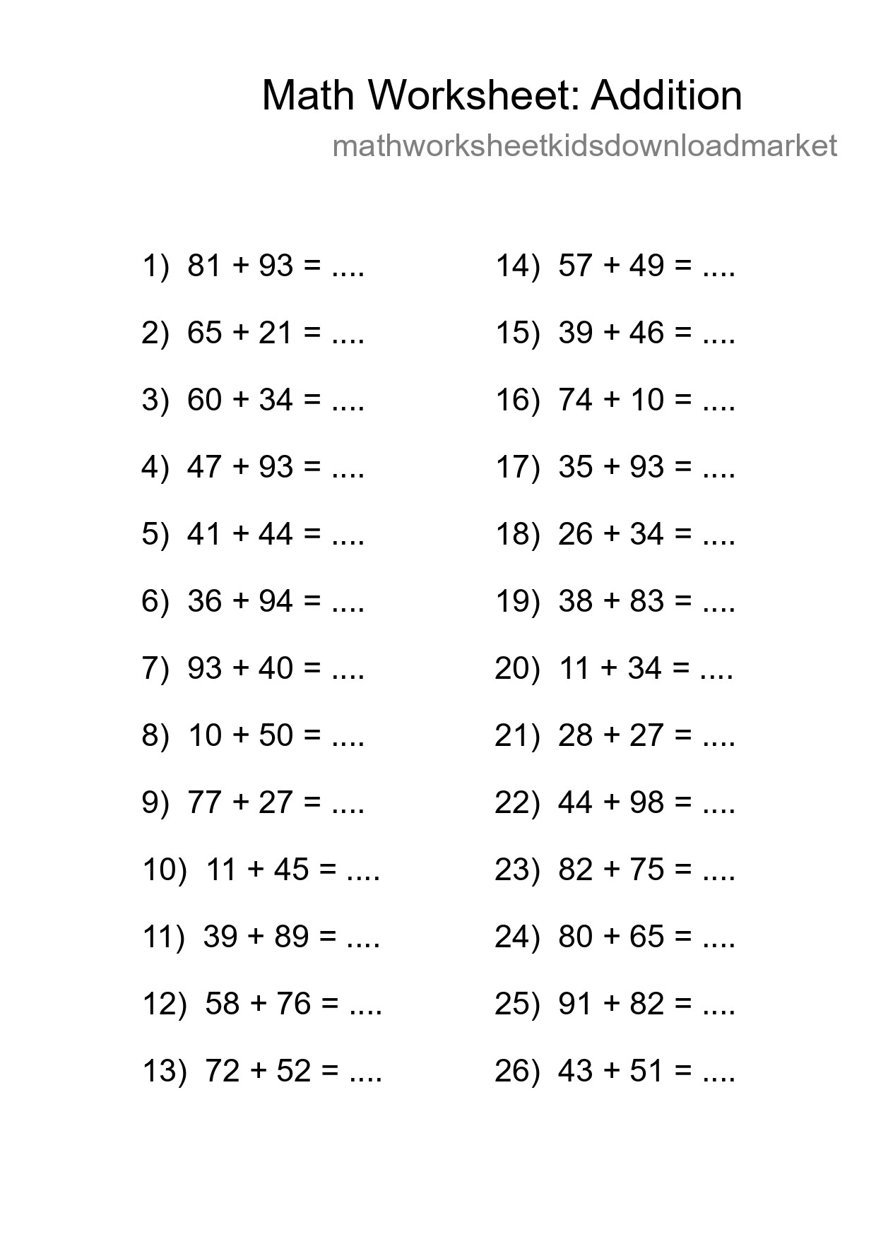 Free 26 Addition Math Worksheet For Grade 3 With Answers - Part 78