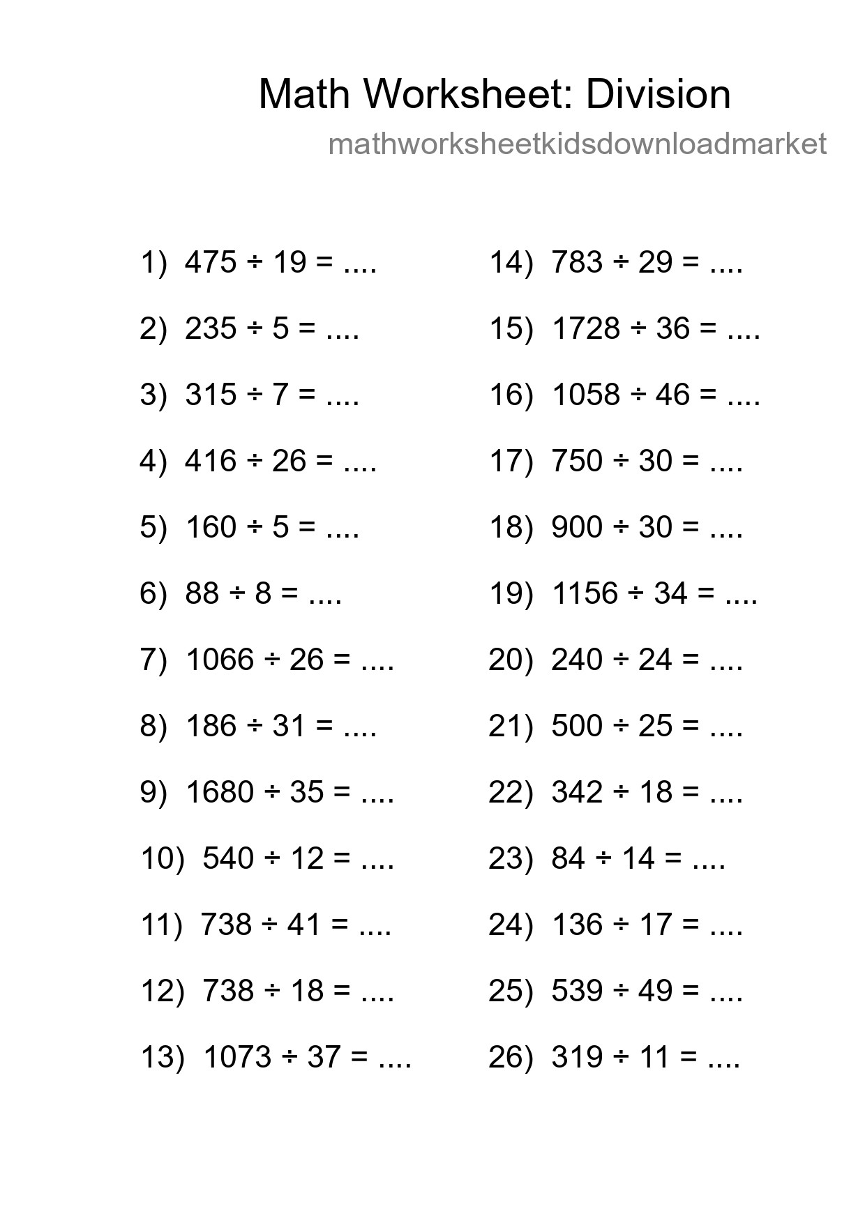 Free 26 Division Math Worksheet For Grade 2 With Answers - Part 202