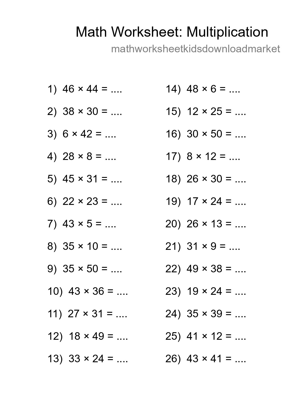 Free 26 Multiplication Math Worksheet For Grade 2 - Part 172