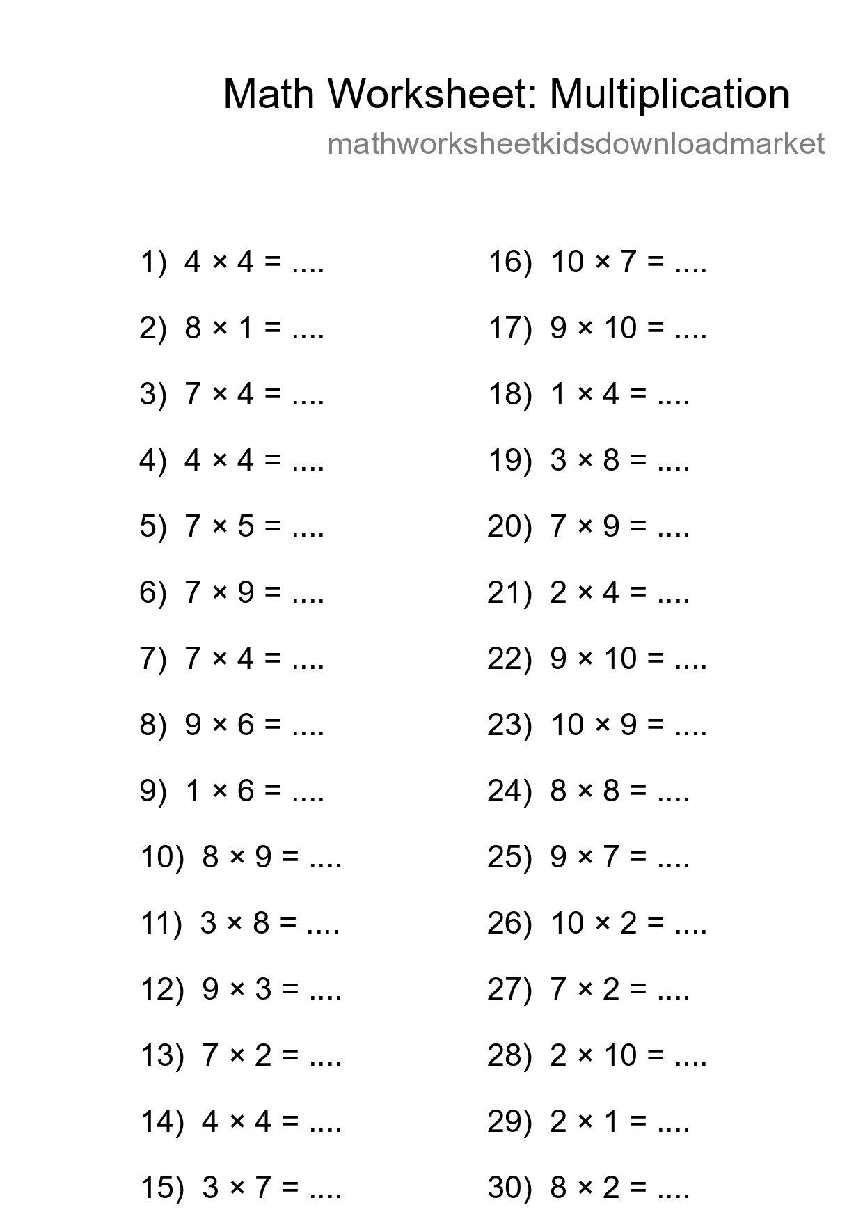 Free 30 Multiplication Math Worksheet For Grade 1 - Part 161
