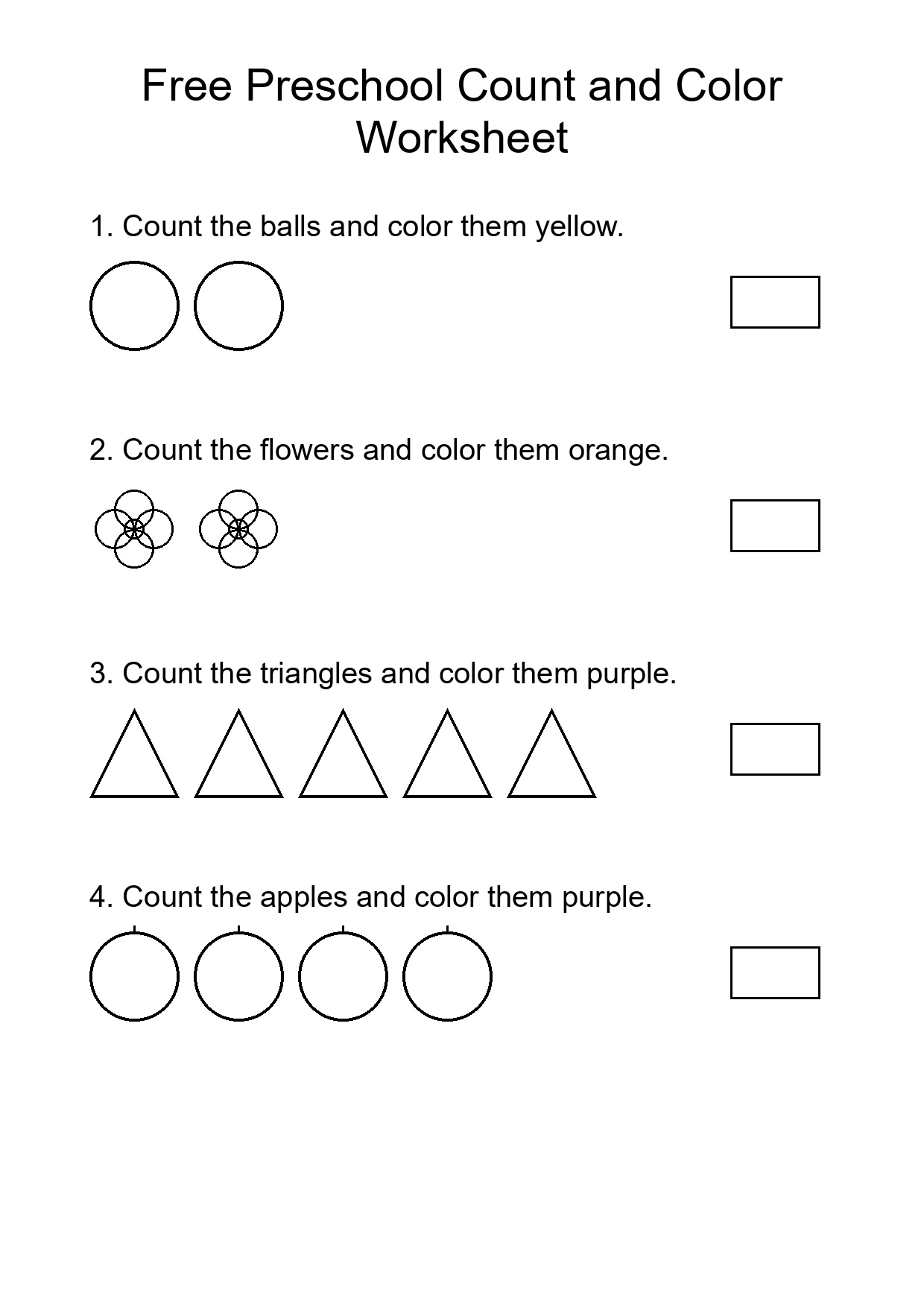 Free Preschool Count and Color Worksheet