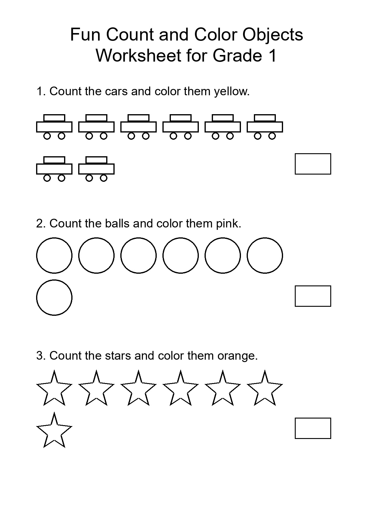 Fun Count and Color Objects Worksheet for Grade 1