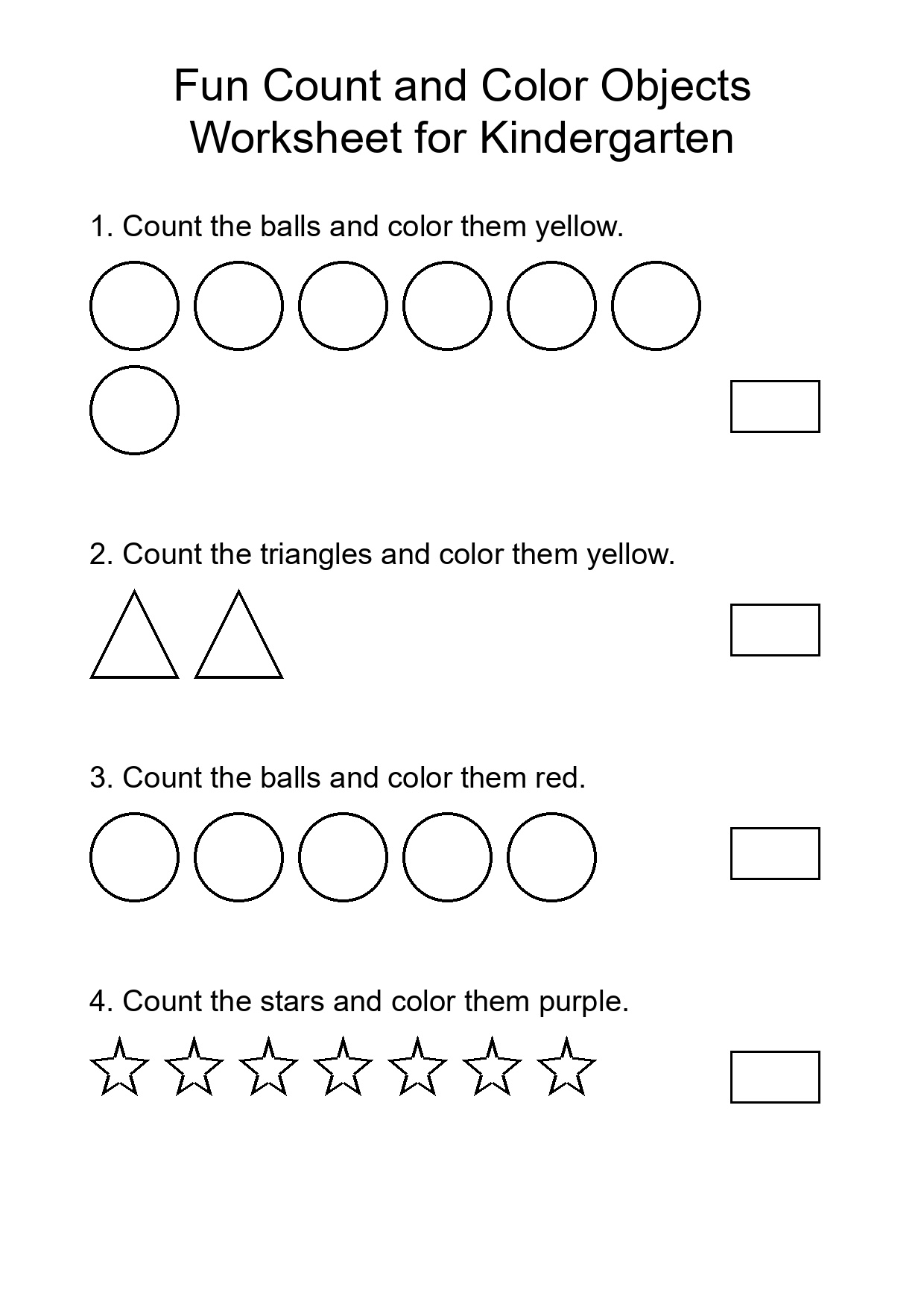 Fun Count and Color Objects Worksheet for Kindergarten