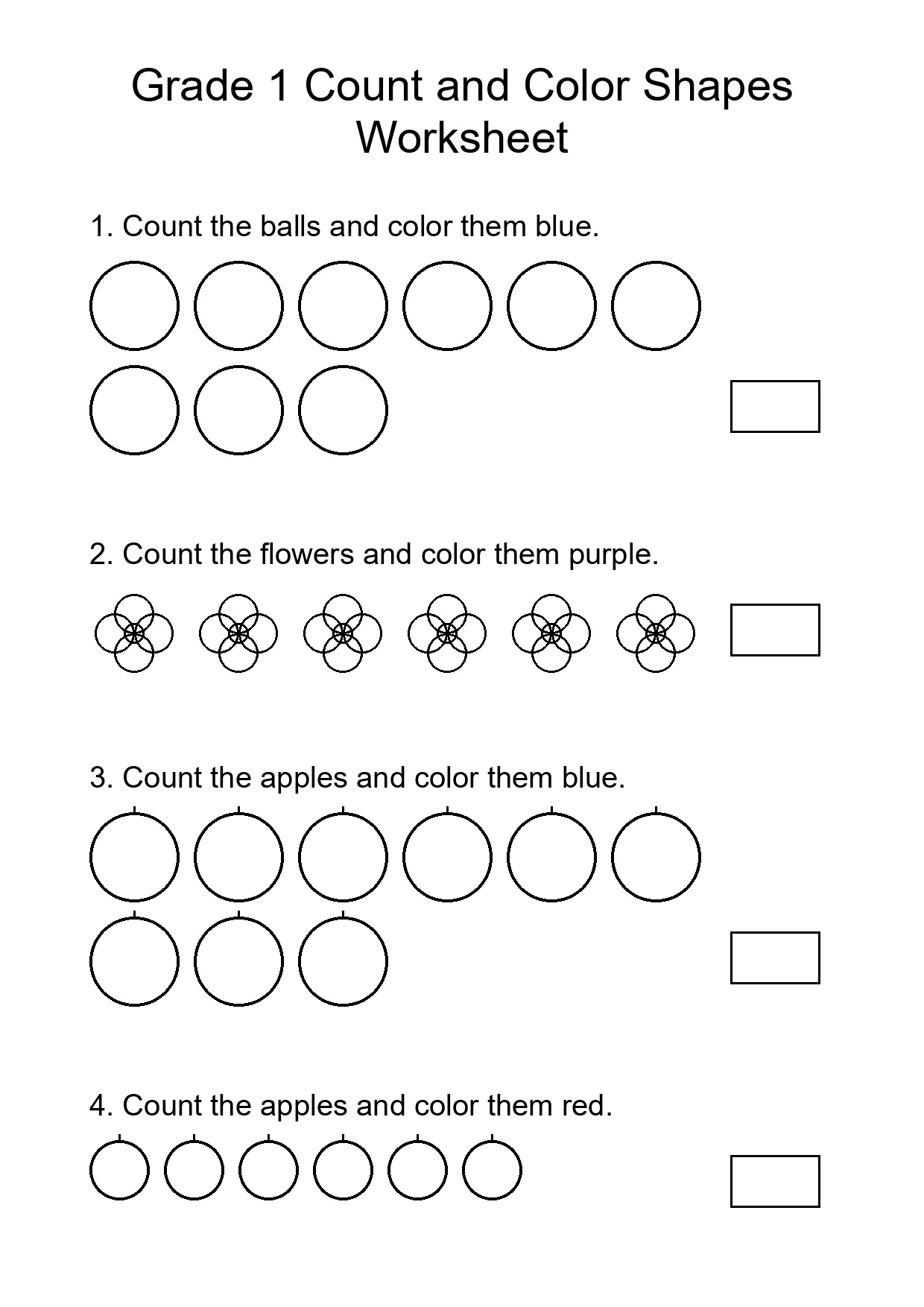 Grade 1 Count and Color Shapes Worksheet