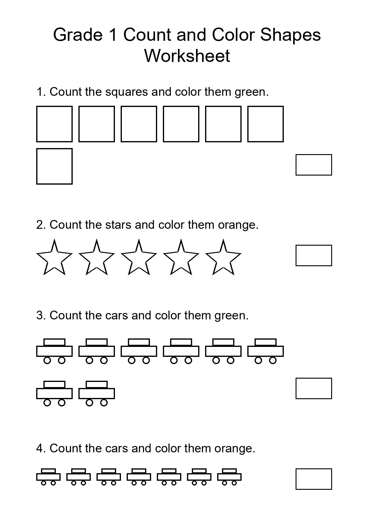 Grade 1 Count and Color Shapes Worksheet