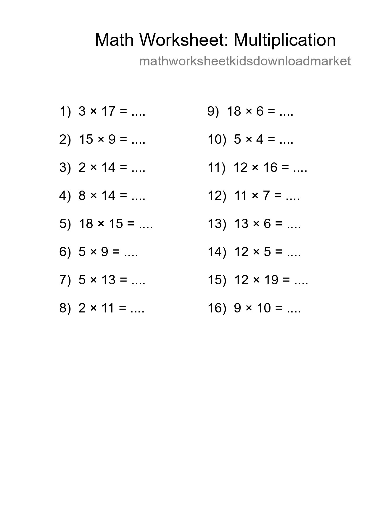Grade 2 Multiplication Practice Worksheet (16 Problems) - Part 227