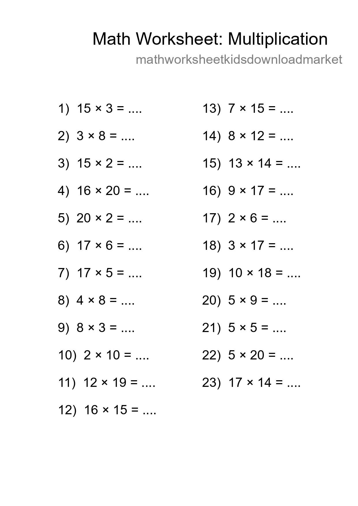 Grade 2 Multiplication Practice Worksheet (23 Problems) - Part 7