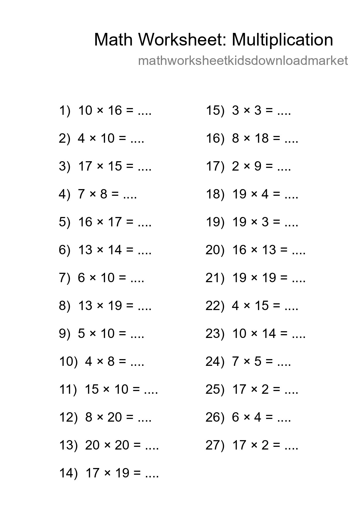 Grade 2 Multiplication Practice Worksheet (27 Problems) - Part 73
