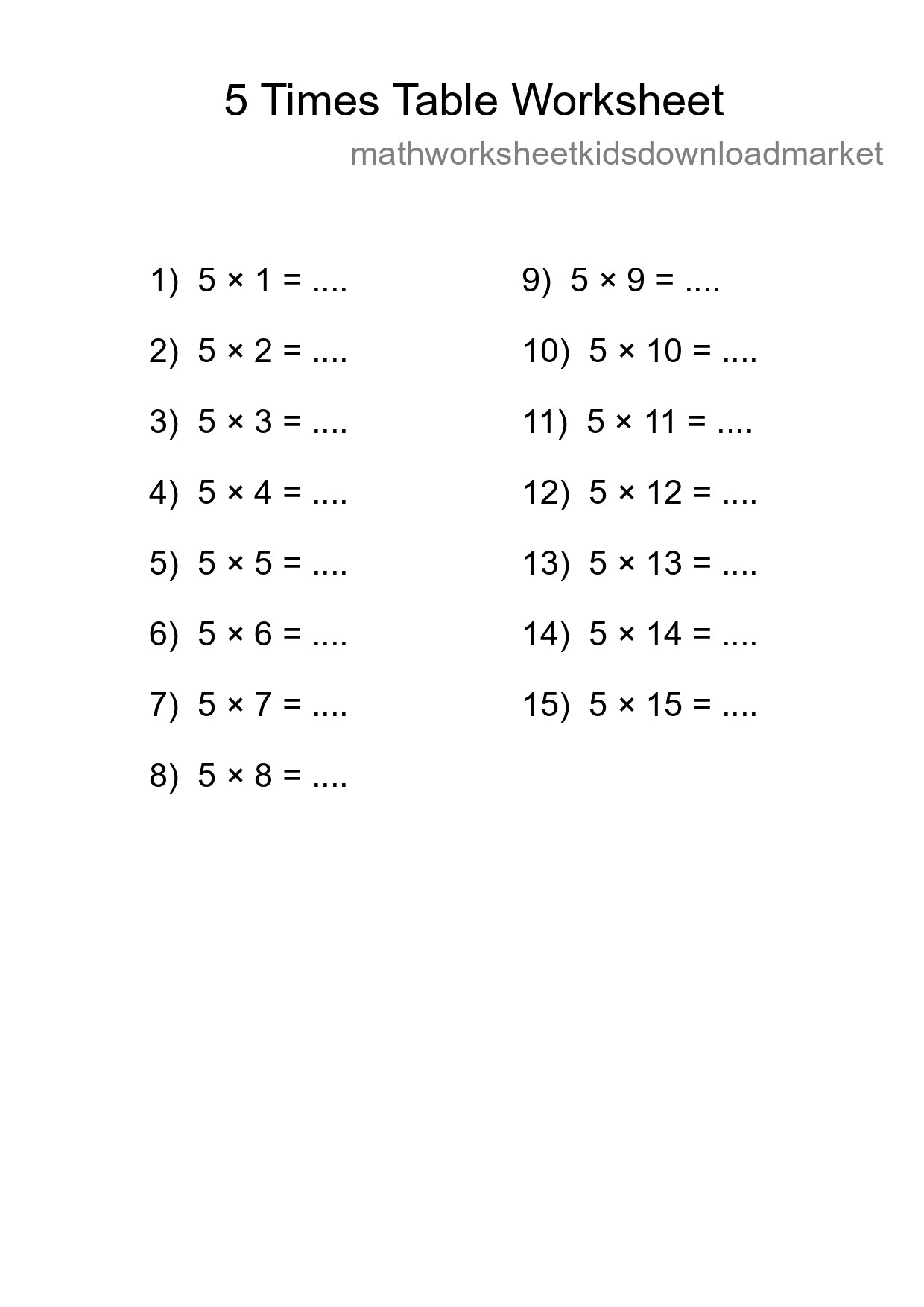 Grade 2 Multiplication Table 5 Practice - Part 20