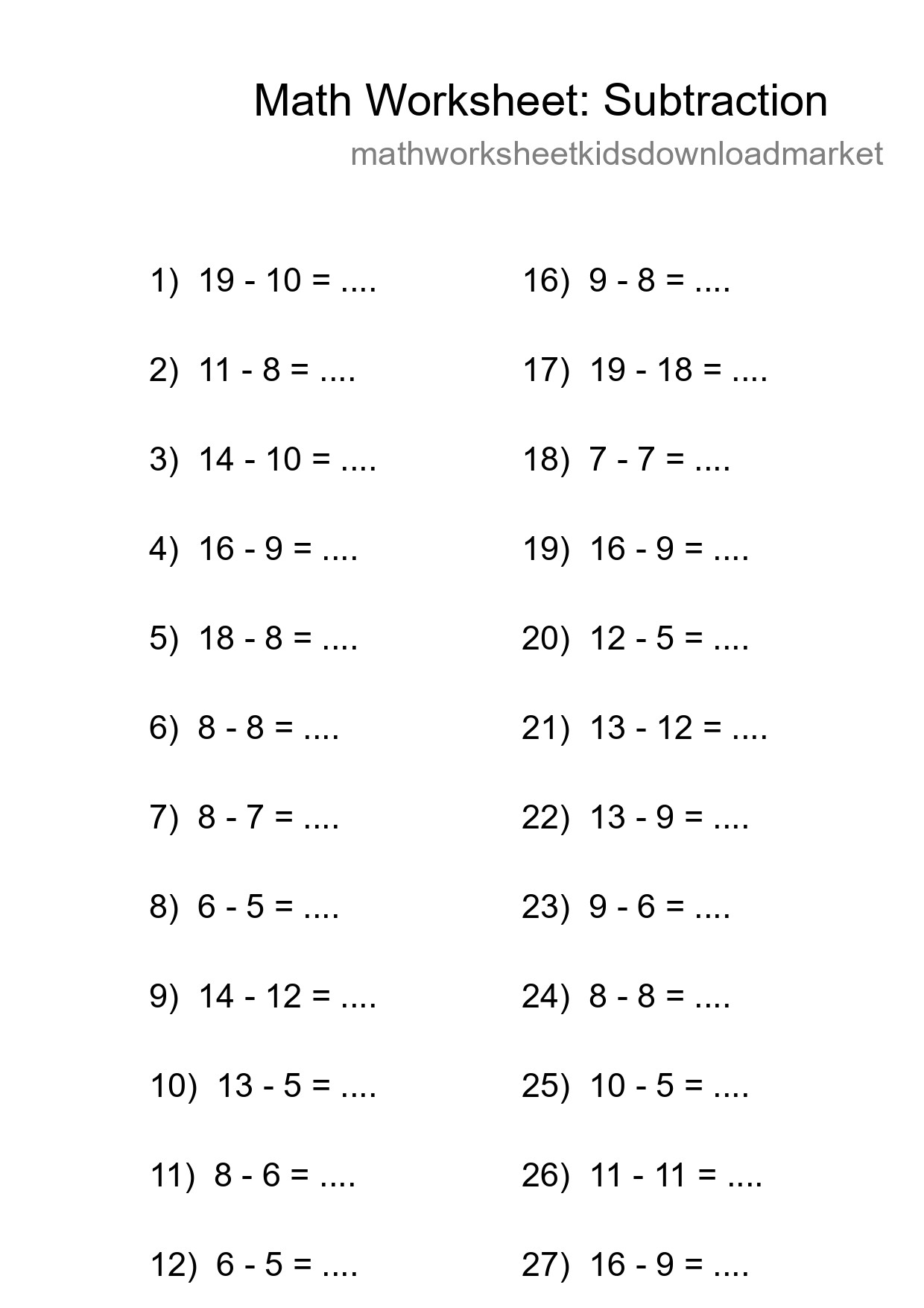 Grade 2 Subtraction Practice Worksheet (29 Problems) - Part 184