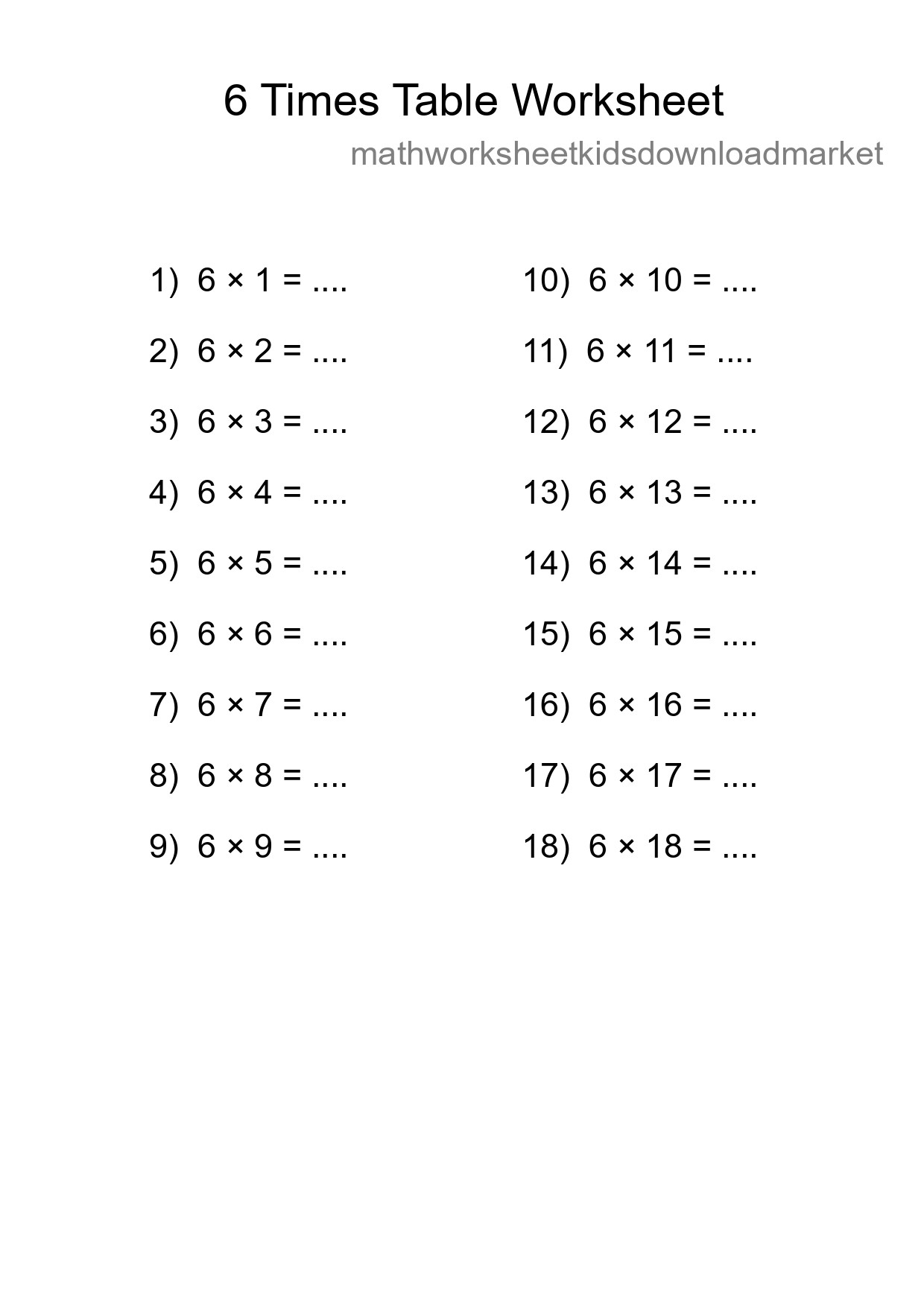 Grade 3 Multiplication Table 6 Practice - Part 97