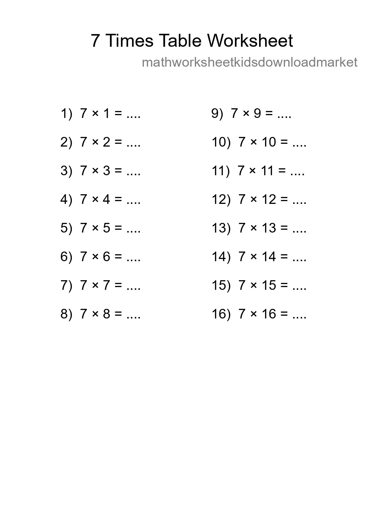 Grade 3 Multiplication Table 7 Practice - Part 240