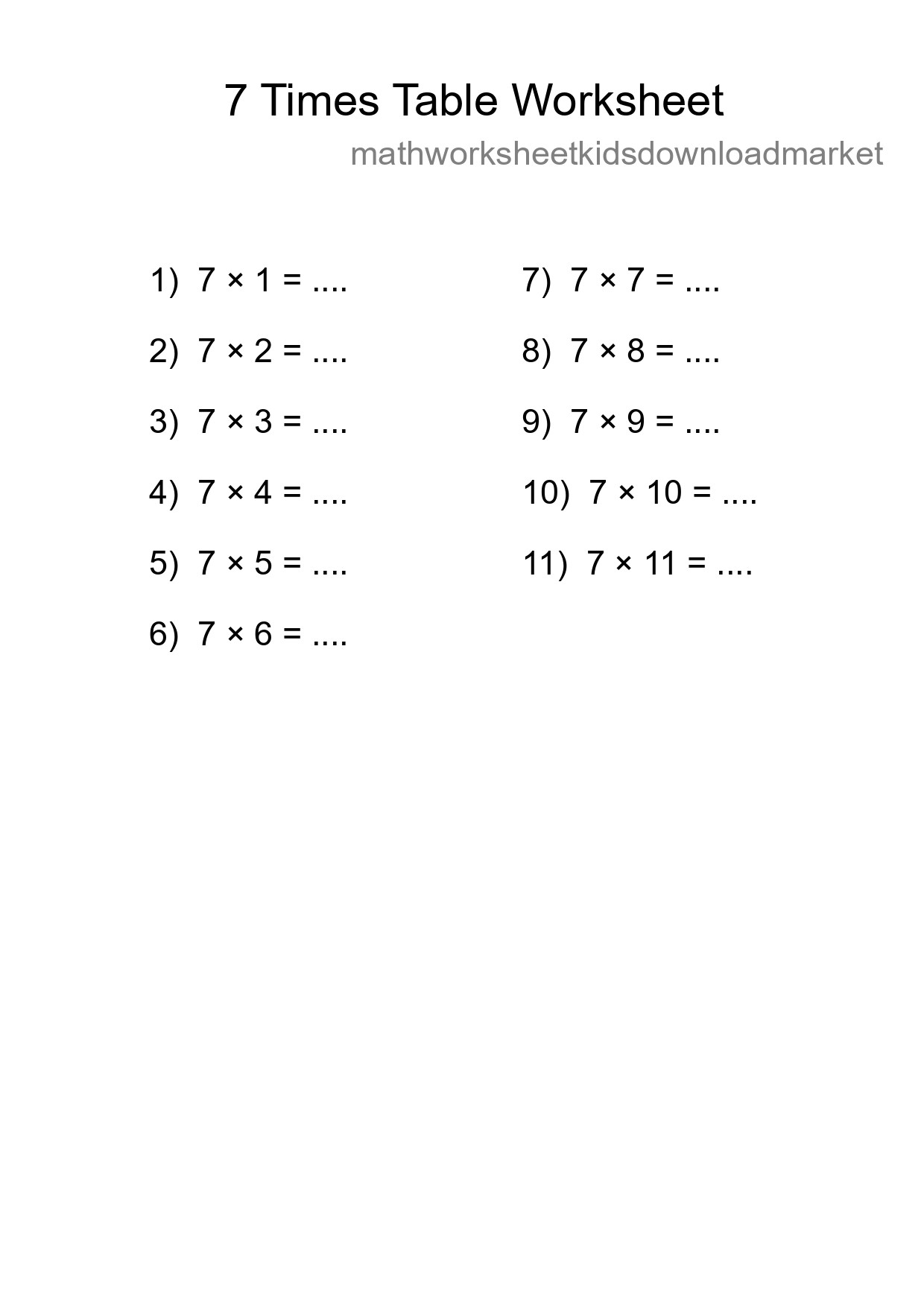 Grade 3 Multiplication Table 7 Practice - Part 31