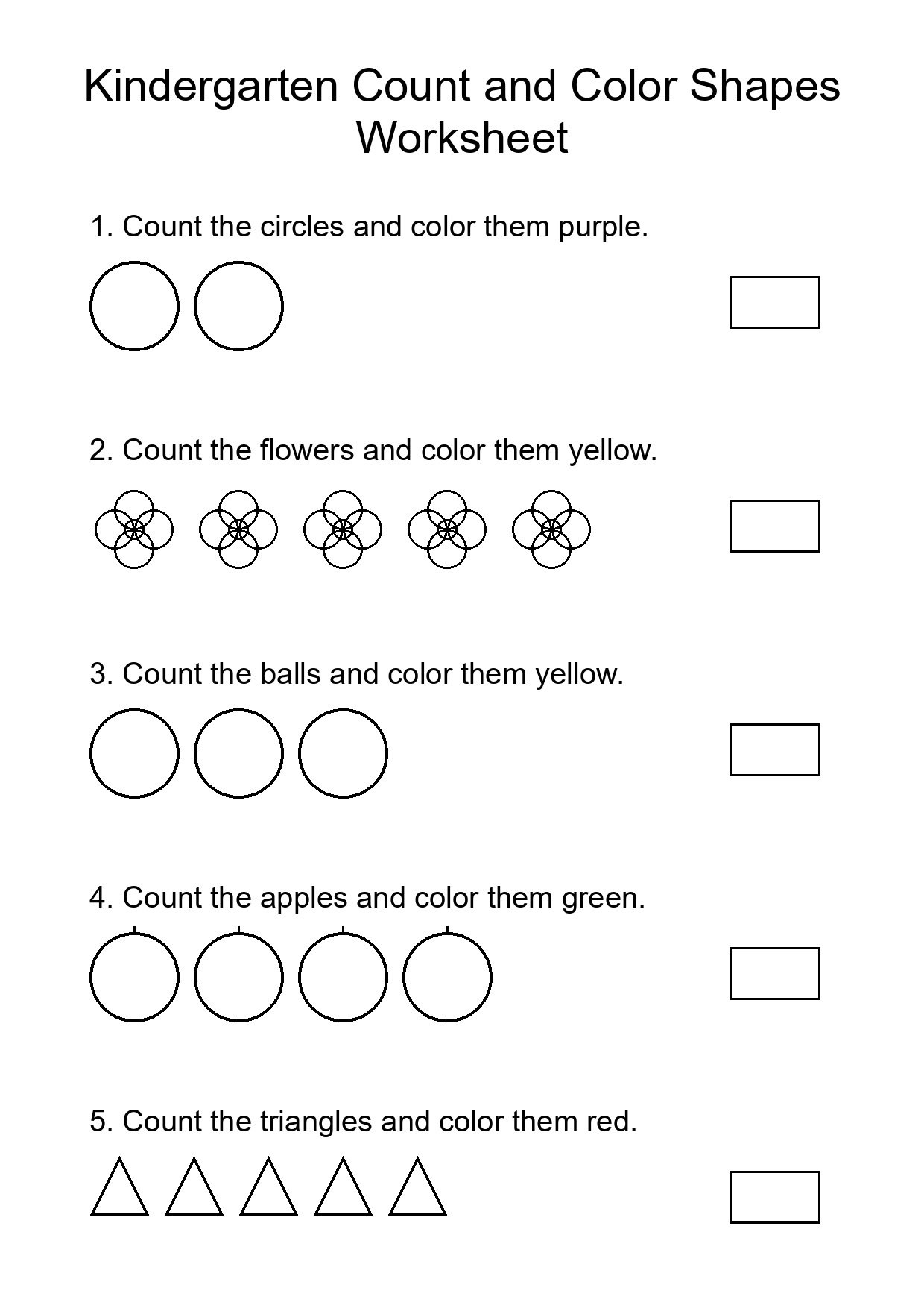 Kindergarten Count and Color Shapes Worksheet