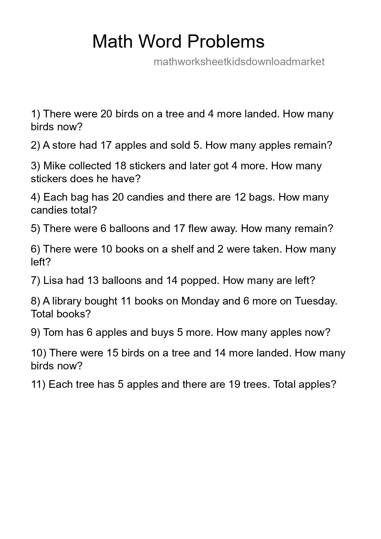 Math Word Problem Worksheet