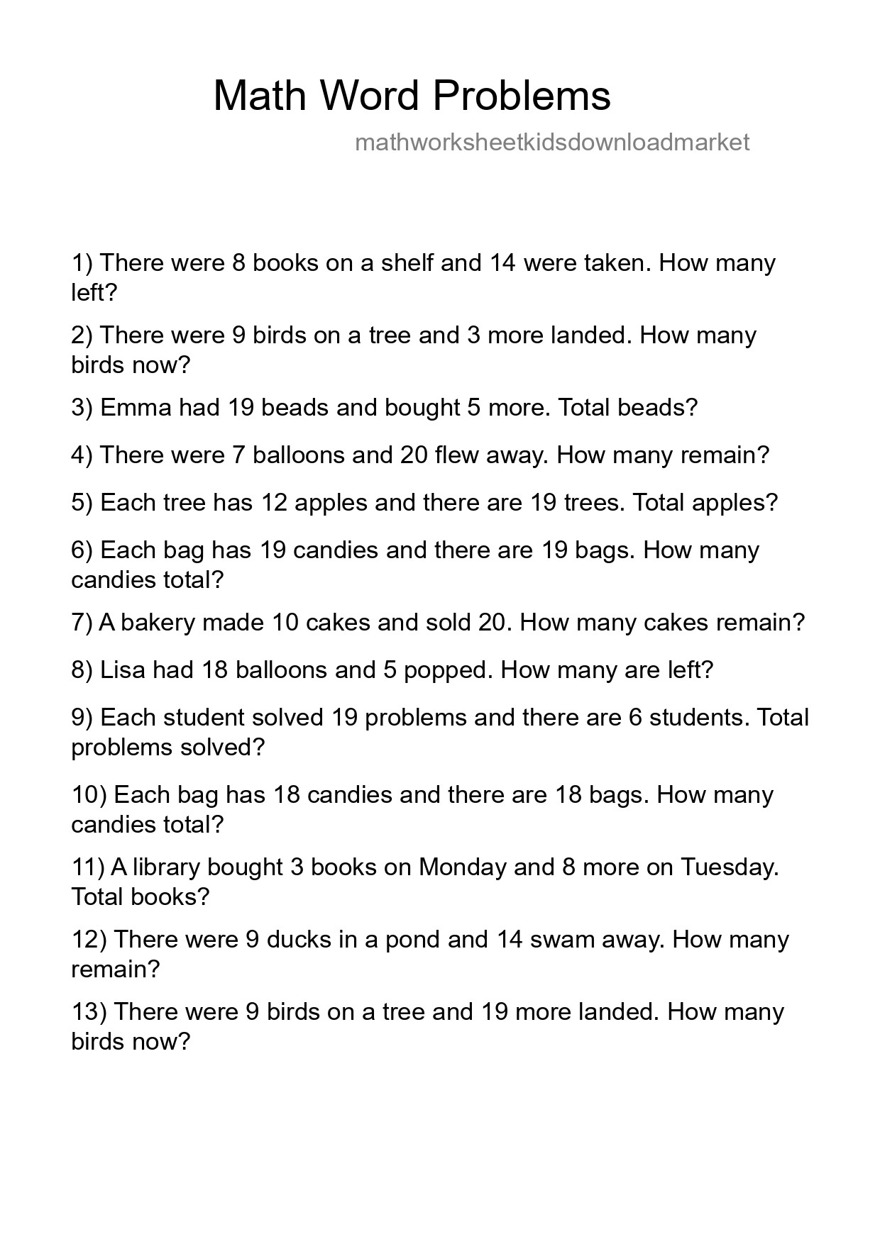 Math Word Problem Worksheet
