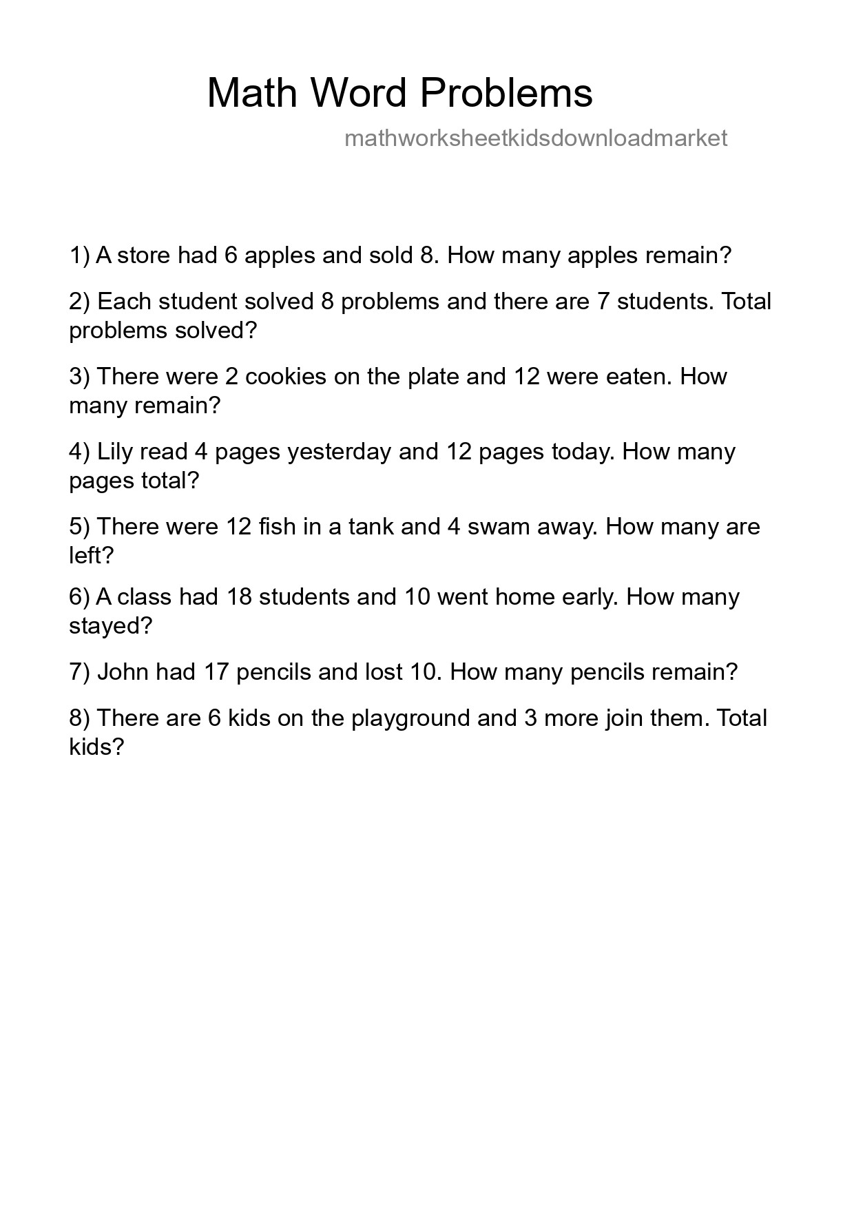 Math Word Problem Worksheet