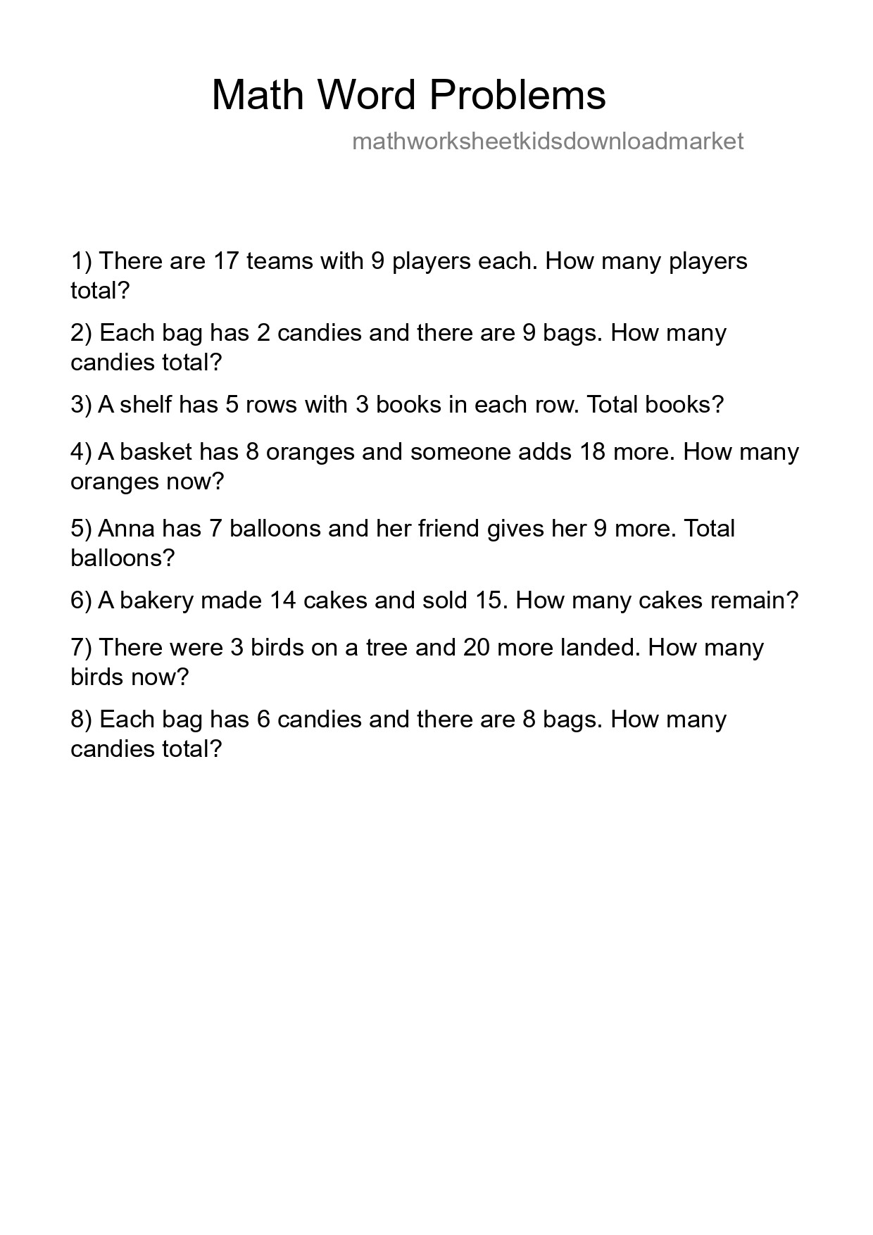 Math Word Problem Worksheet