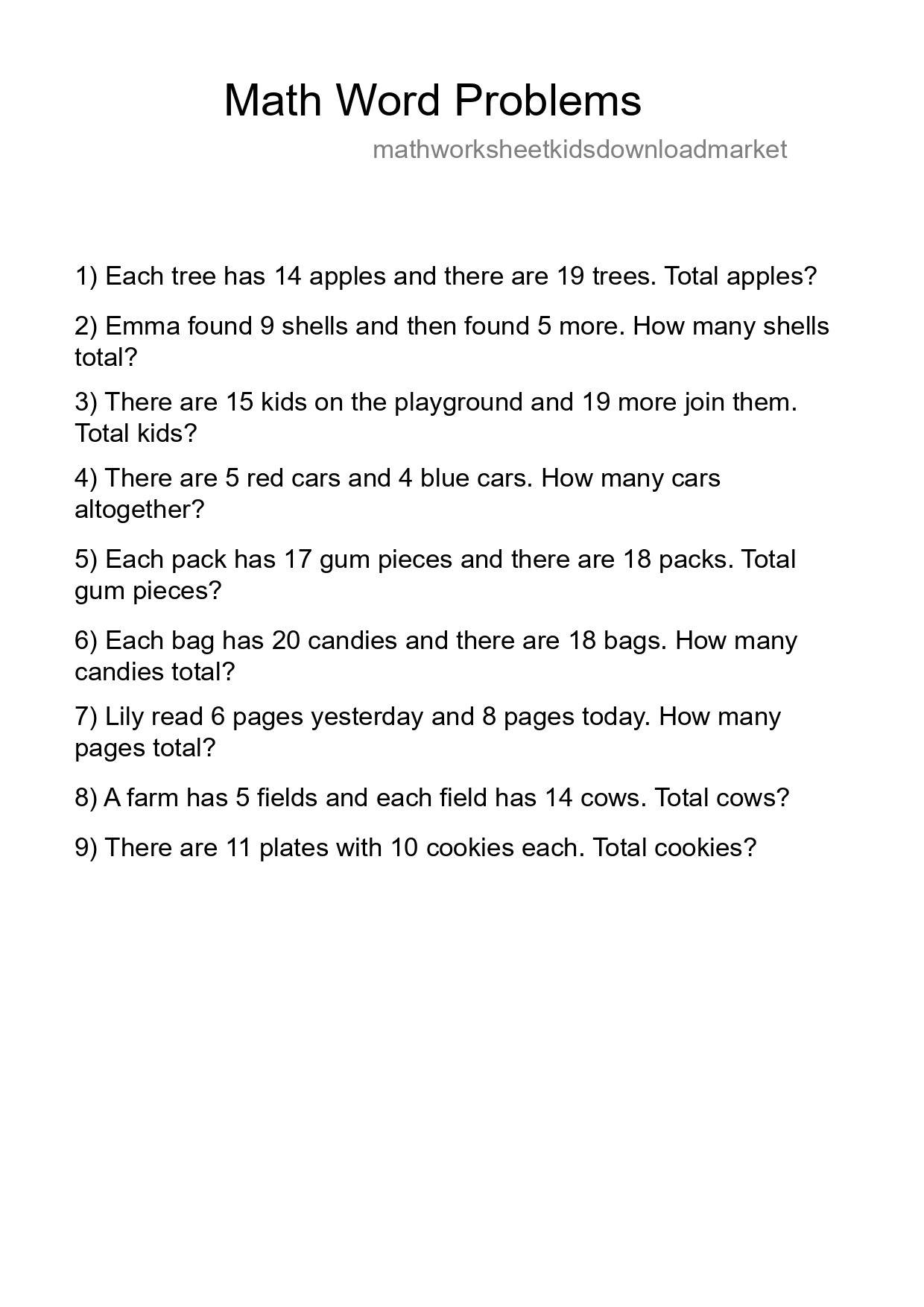 Math Word Problem Worksheet