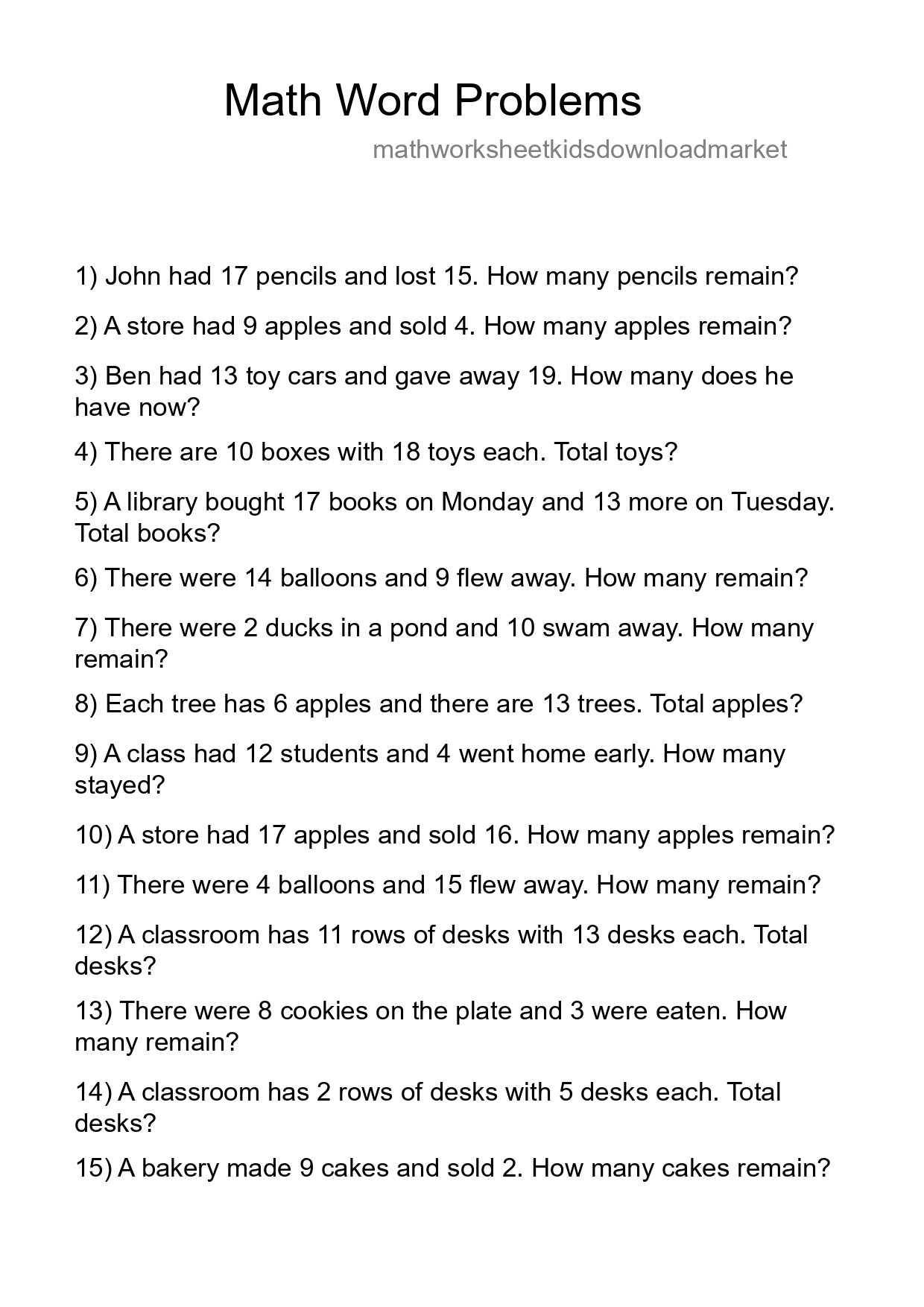 Math Word Problem Worksheet