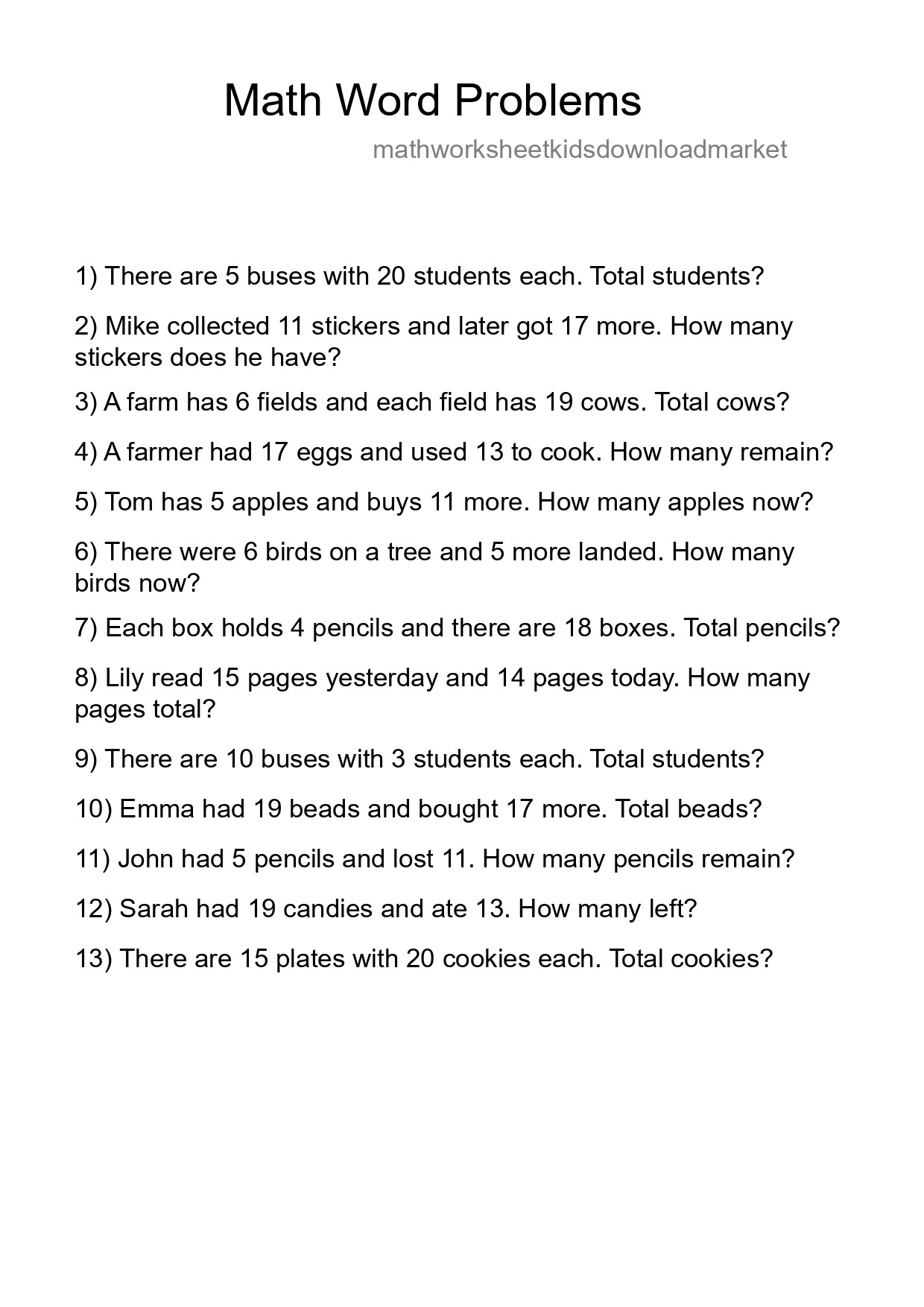 Math Word Problem Worksheet