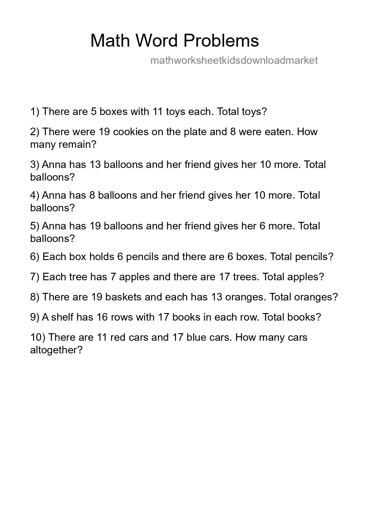 Math Word Problem Worksheet