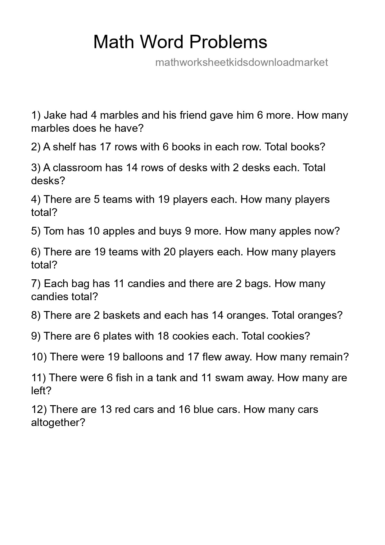 Math Word Problem Worksheet