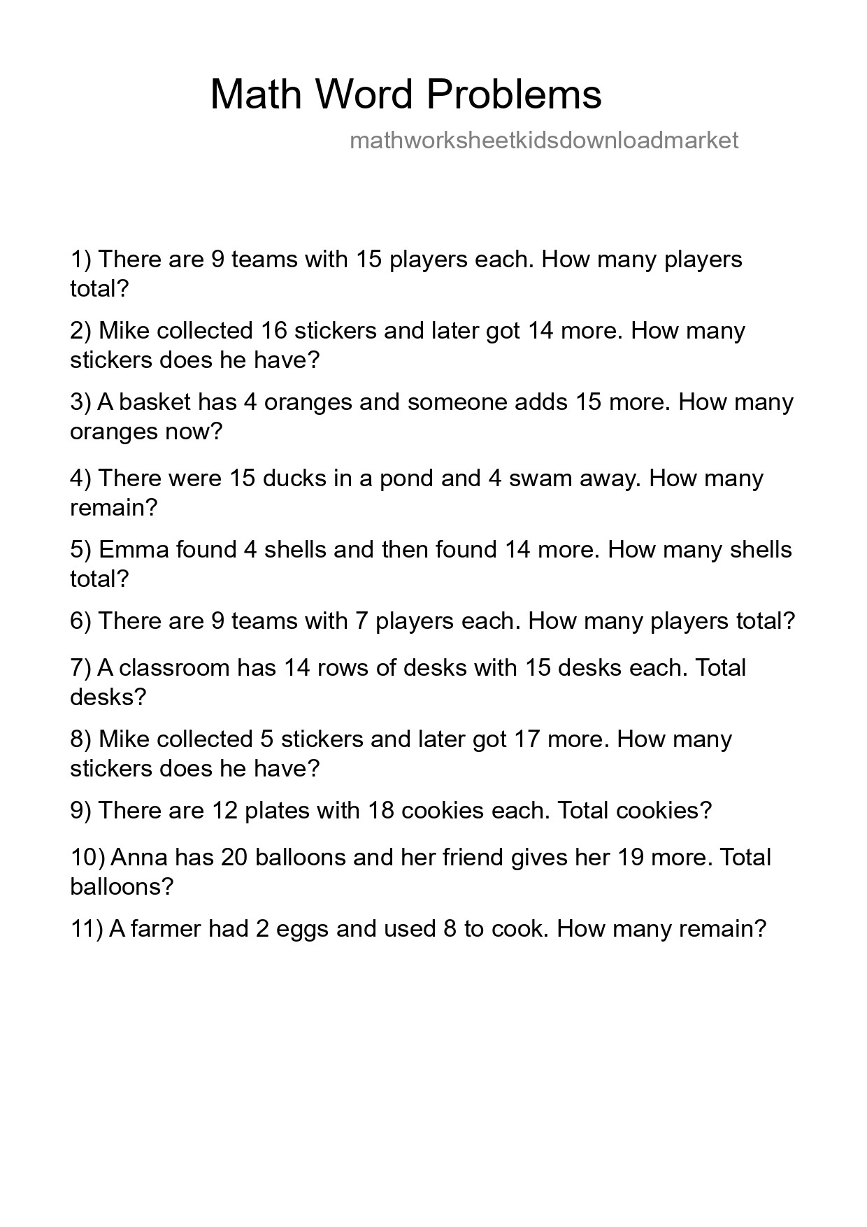 Math Word Problem Worksheet