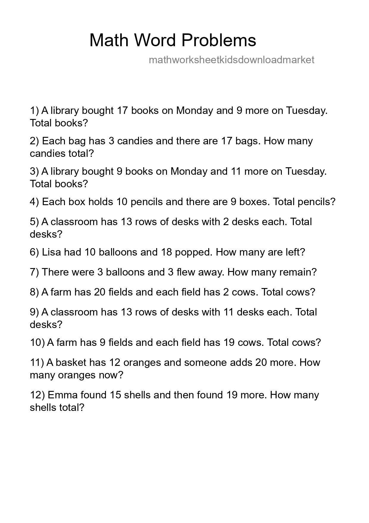Math Word Problem Worksheet