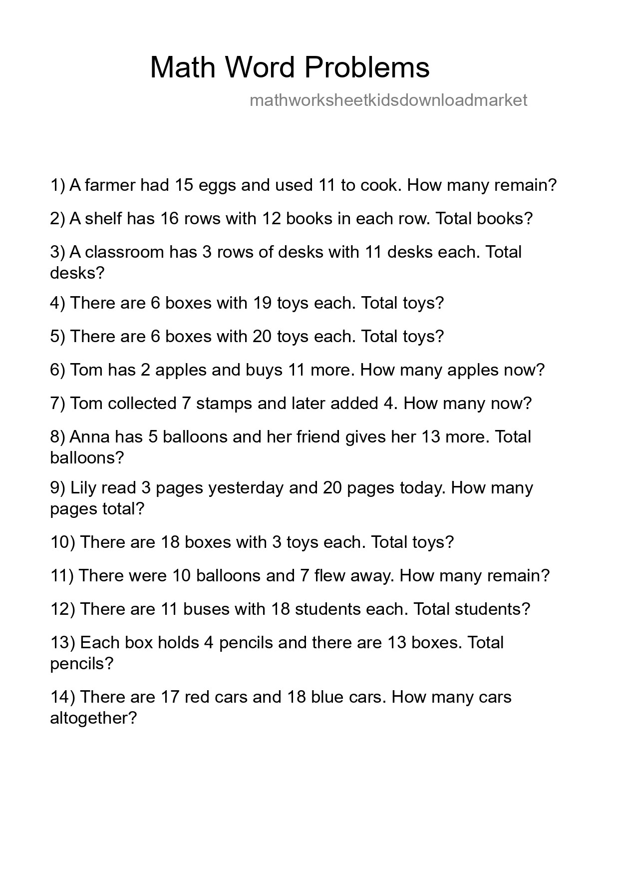 Math Word Problem Worksheet